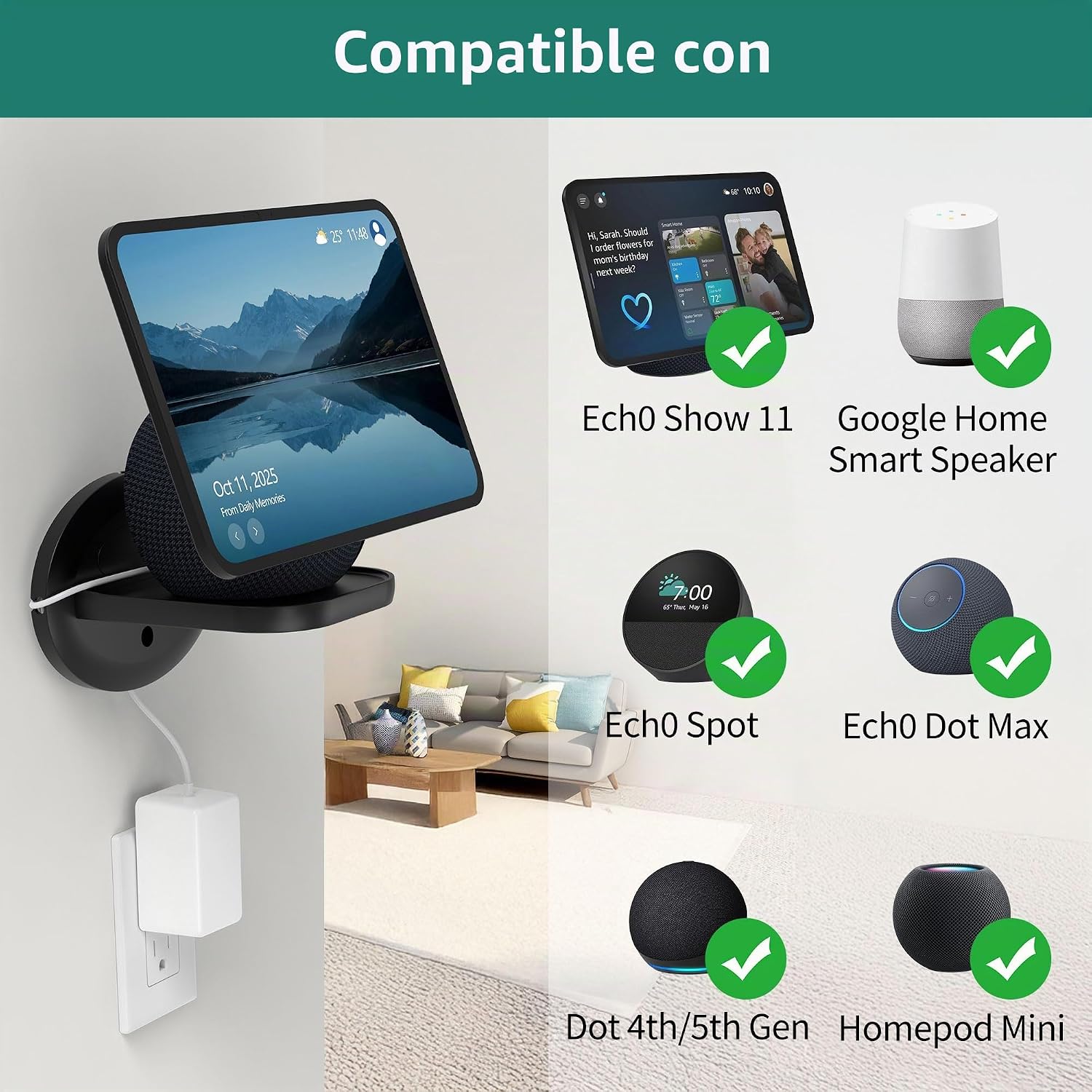 SOPORTE DE PARED PARA PARLANTES HOMEMOUNT ECHO SHOW 11 Y ECHO SPOT NEGRO - 2