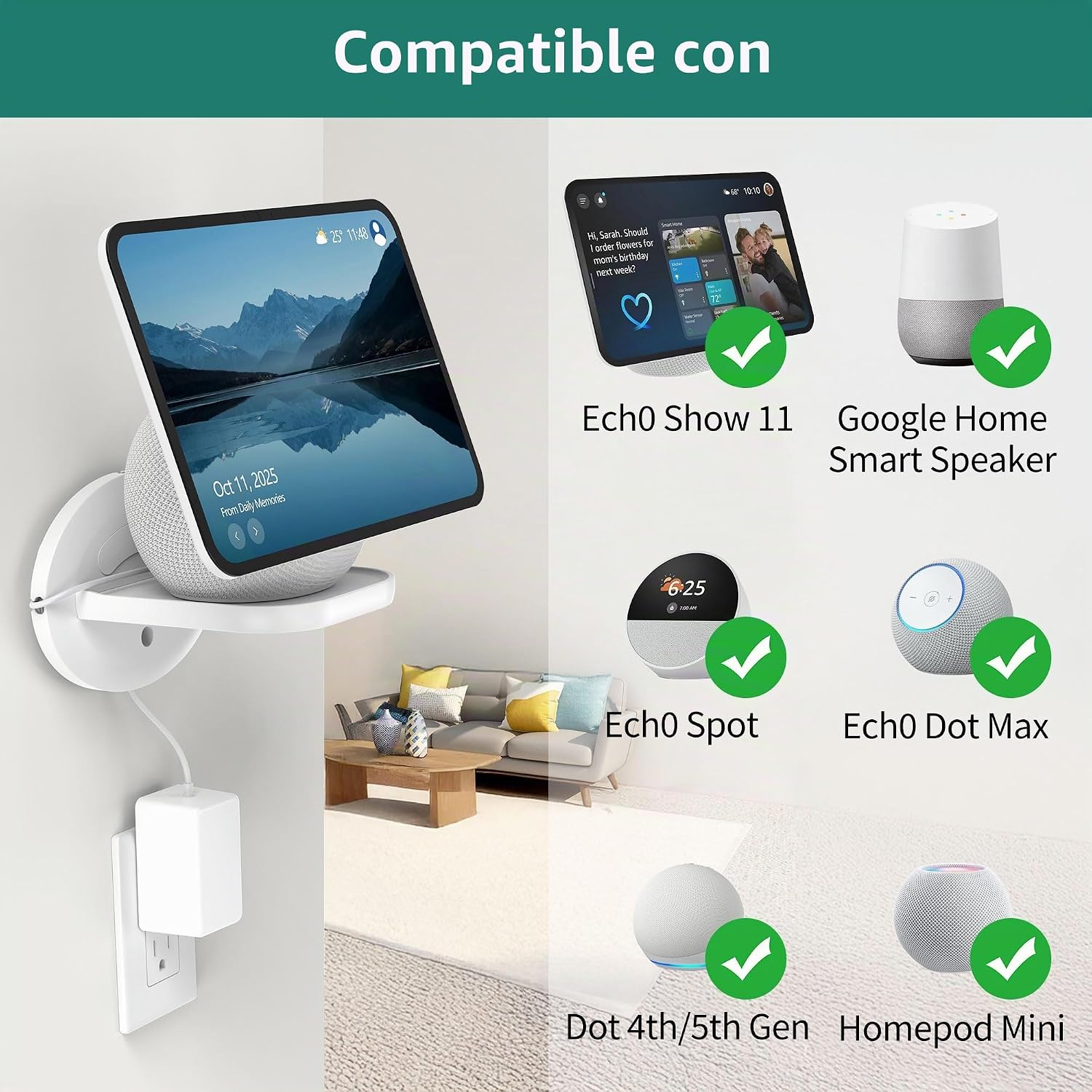 SOPORTE DE PARED PARA PARLANTES HOMEMOUNT PARA SHOW 11/8 Y HOMEPOD MINI BLANCO - 2