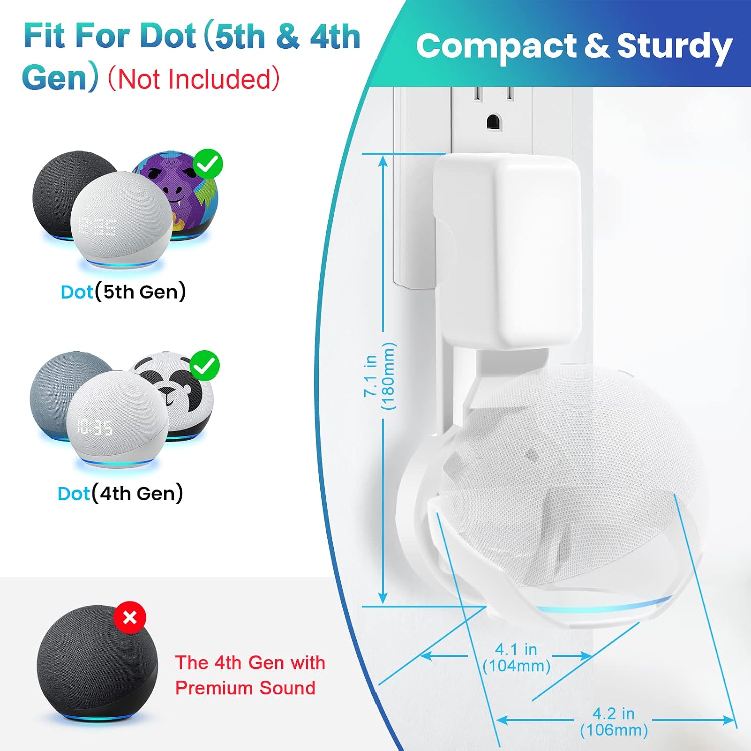 SOPORTE DE PARED PARA ECHO DOT 5TA GENERACIÓN FUQINTOP BLANCO - 2
