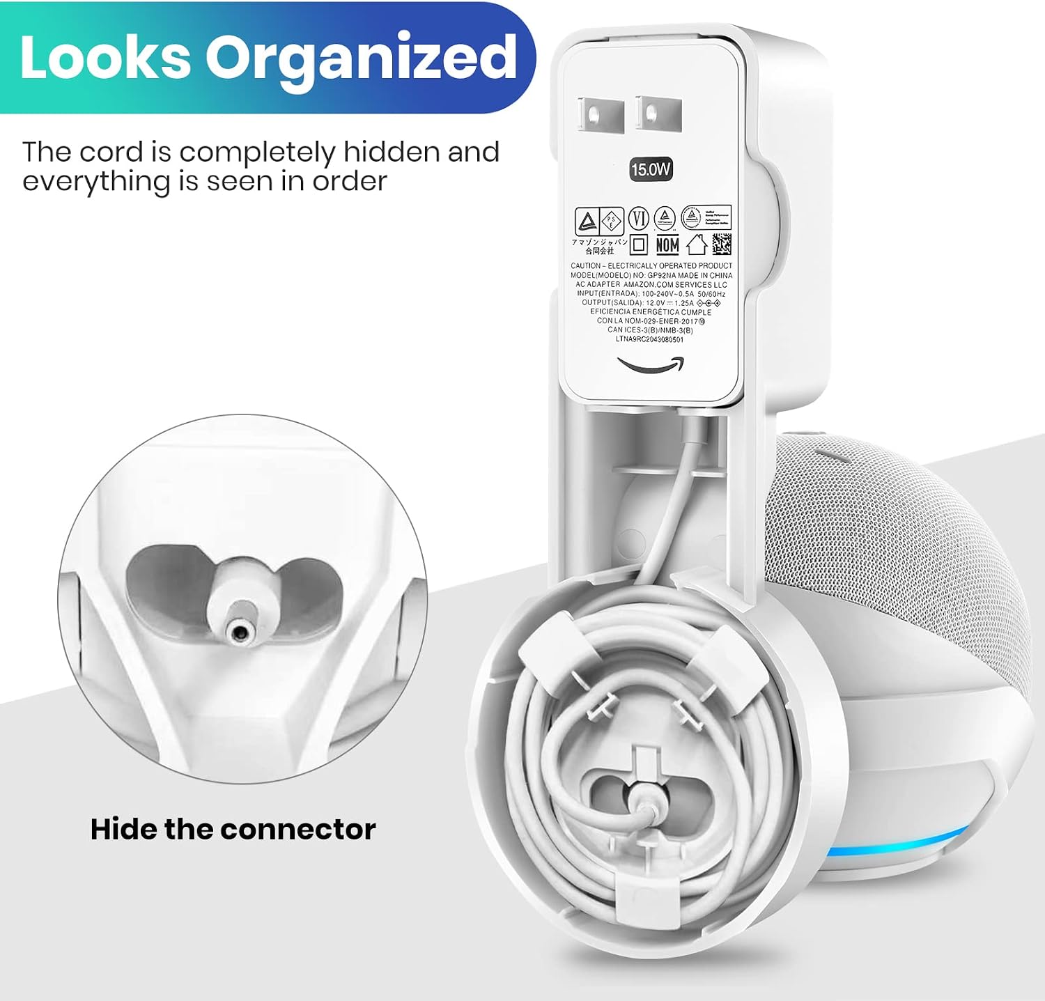 SOPORTE DE PARED PARA ECHO DOT 5TA GENERACIÓN FUQINTOP BLANCO - 5