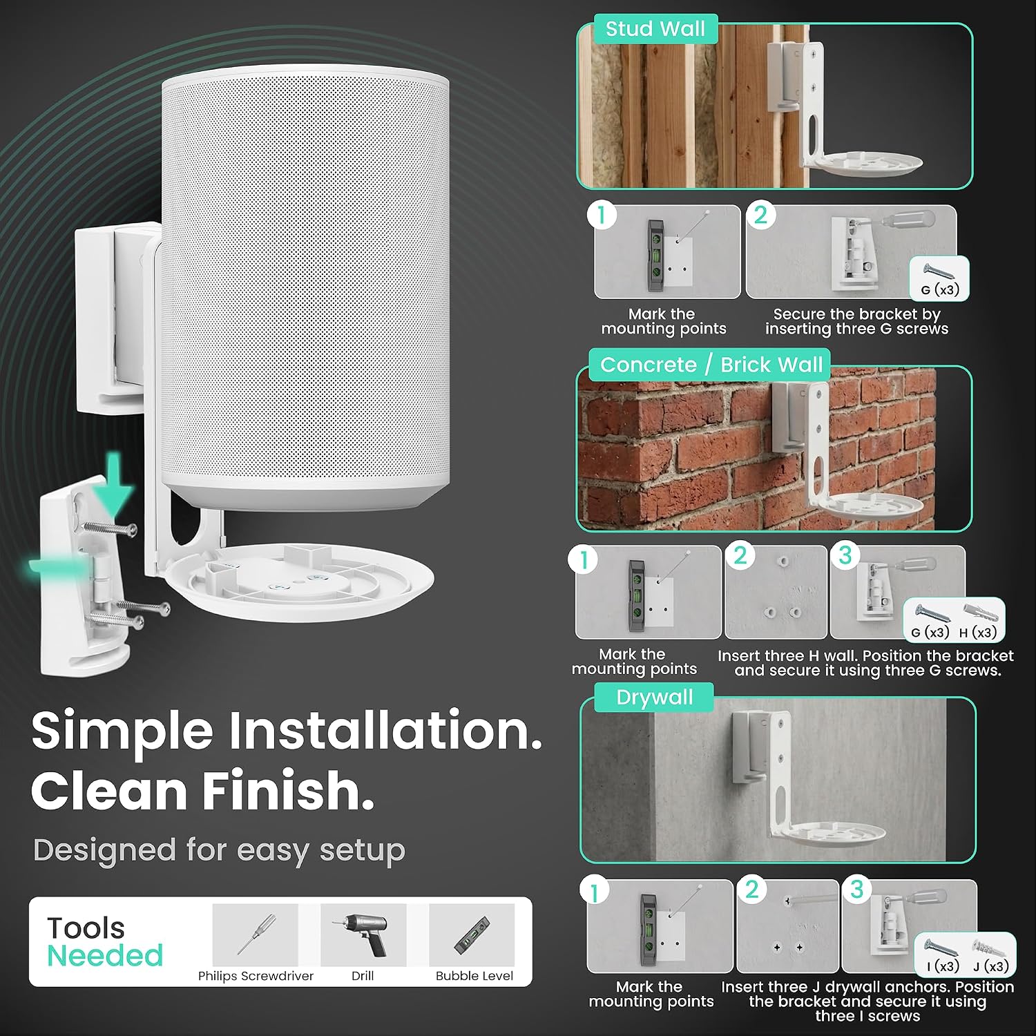 SOPORTE DE PARED PARA PARLANTES YNVISION.DESIGN SONOS ERA 100/100 SL BLANCO 2 UNIDADES - 5