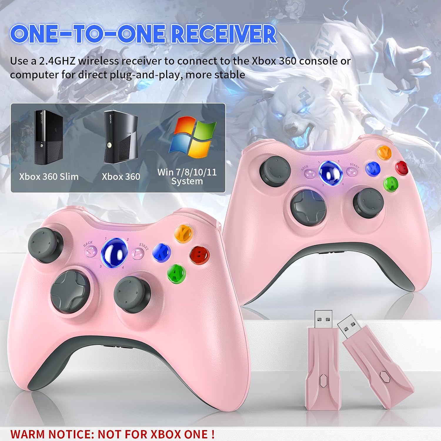 MANDO INALÁMBRICO GAMROMBO PARA XBOX 360 2 UNIDADES BLANCO Y ROSADO - 2