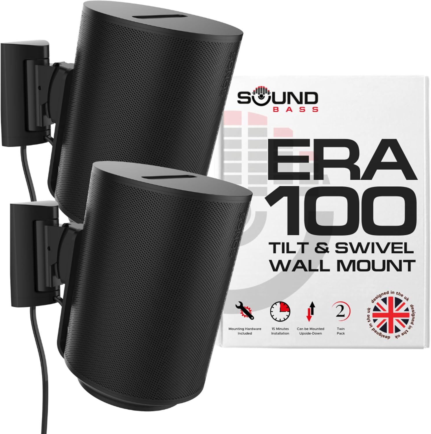 SOPORTE DE PARED PARA PARLANTES SOUND BASS ERA100 INCLINABLE Y GIRATORIO NEGRO DOBLE - 1