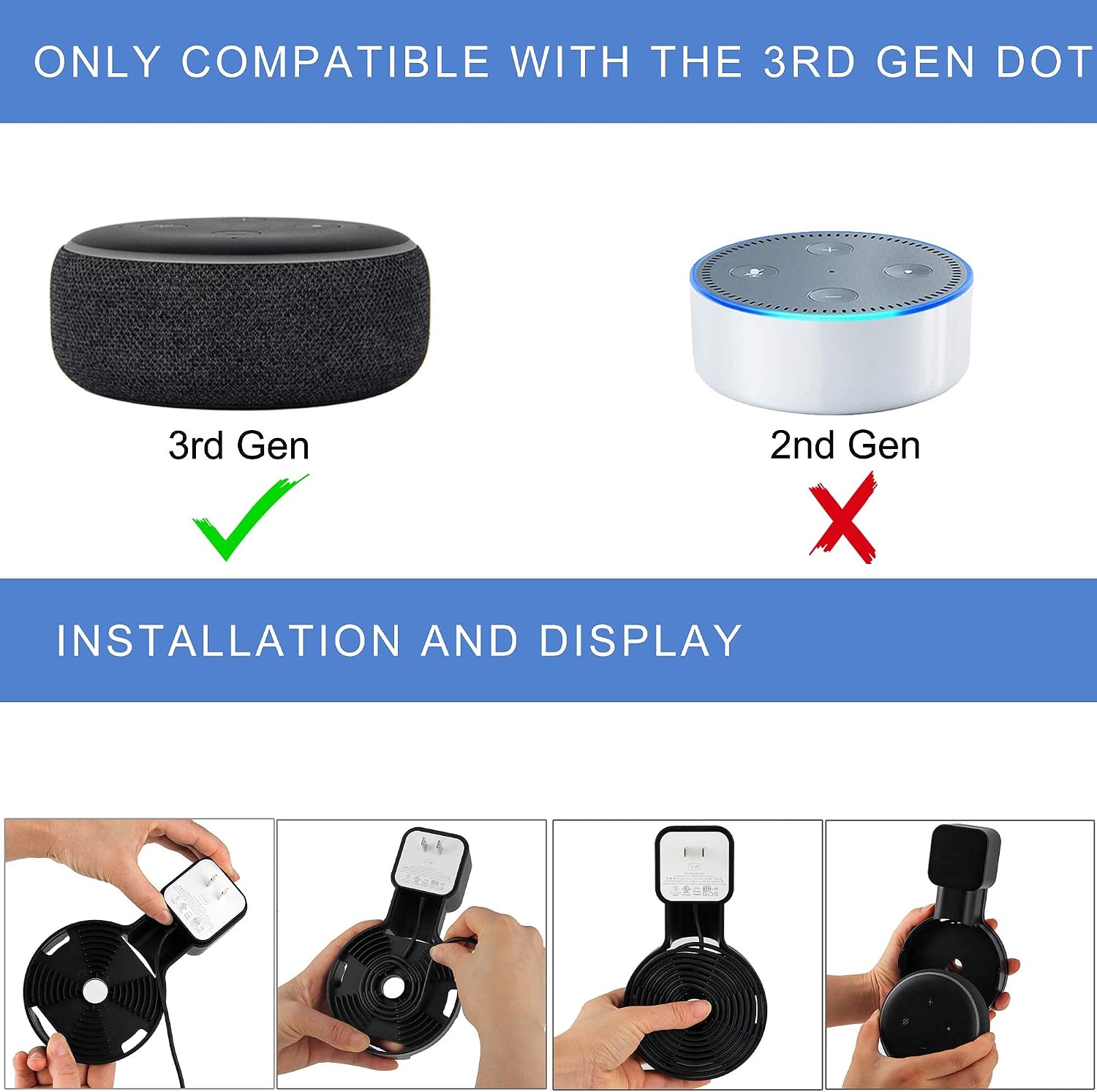 SOPORTE DE PARED PARA ECHO DOT 3RA GENERACIÓN SUIXING NEGRO - 2