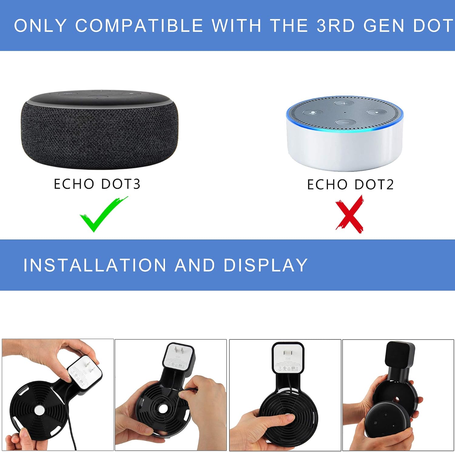 SOPORTE DE PARED PARA ECHO DOT 3RA GENERACIÓN SUIXING BLANCO - 3