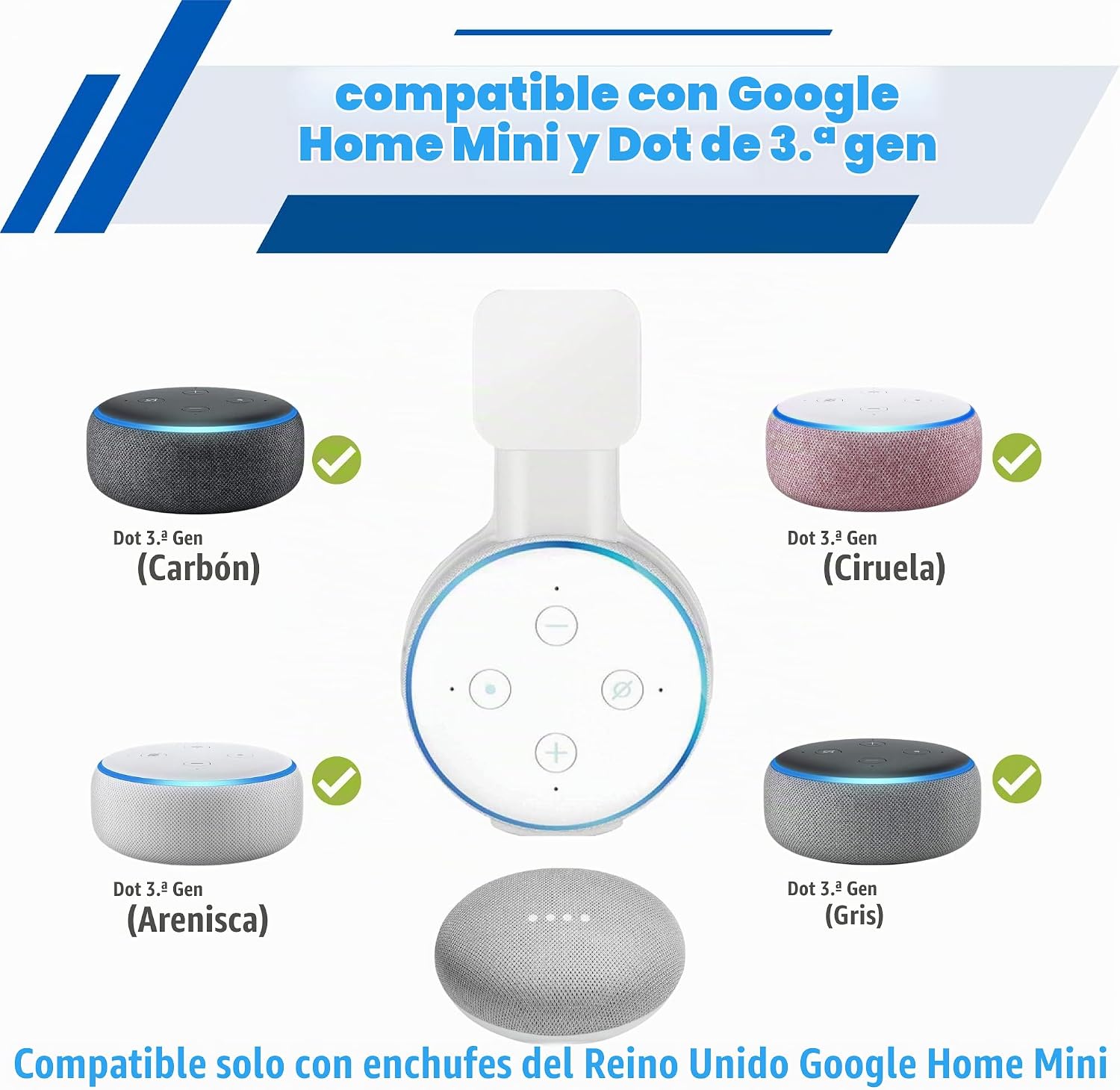 SOPORTE DE PARED PARA PARLANTES SINTRON PARA DOT 3 Y GOOGLE MINI BLANCO - 2