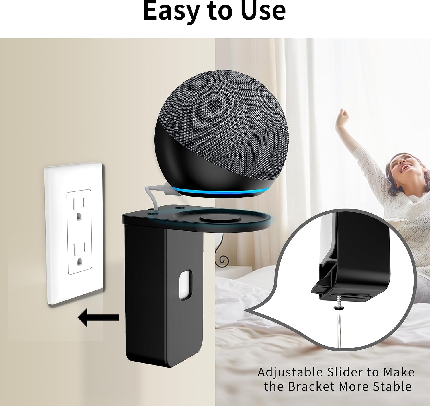 SOPORTE DE PARED PARA PARLANTES HOMEMOUNT PARA DOT 5/4 Y NEST MINI, ENCHUFABLE, NEGRO, 1 SOPORTE - 4