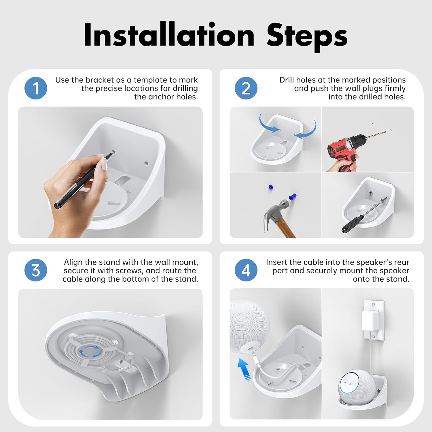 SOPORTE DE PARED PARA PARLANTE EDUP LOVE DOT MAX CON GESTIÓN DE CABLES BLANCO - 4
