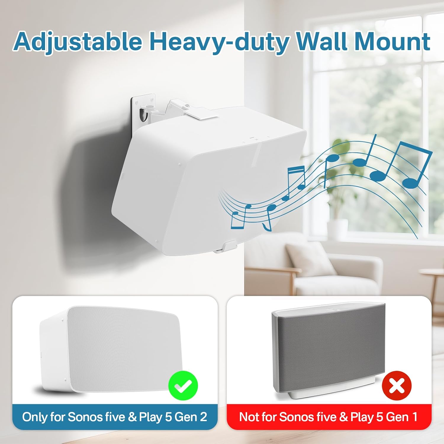 SOPORTE DE PARED PARA PARLANTES YIBRACKI SONOS 5 Y PLAY 5 AJUSTABLE BLANCO - 2