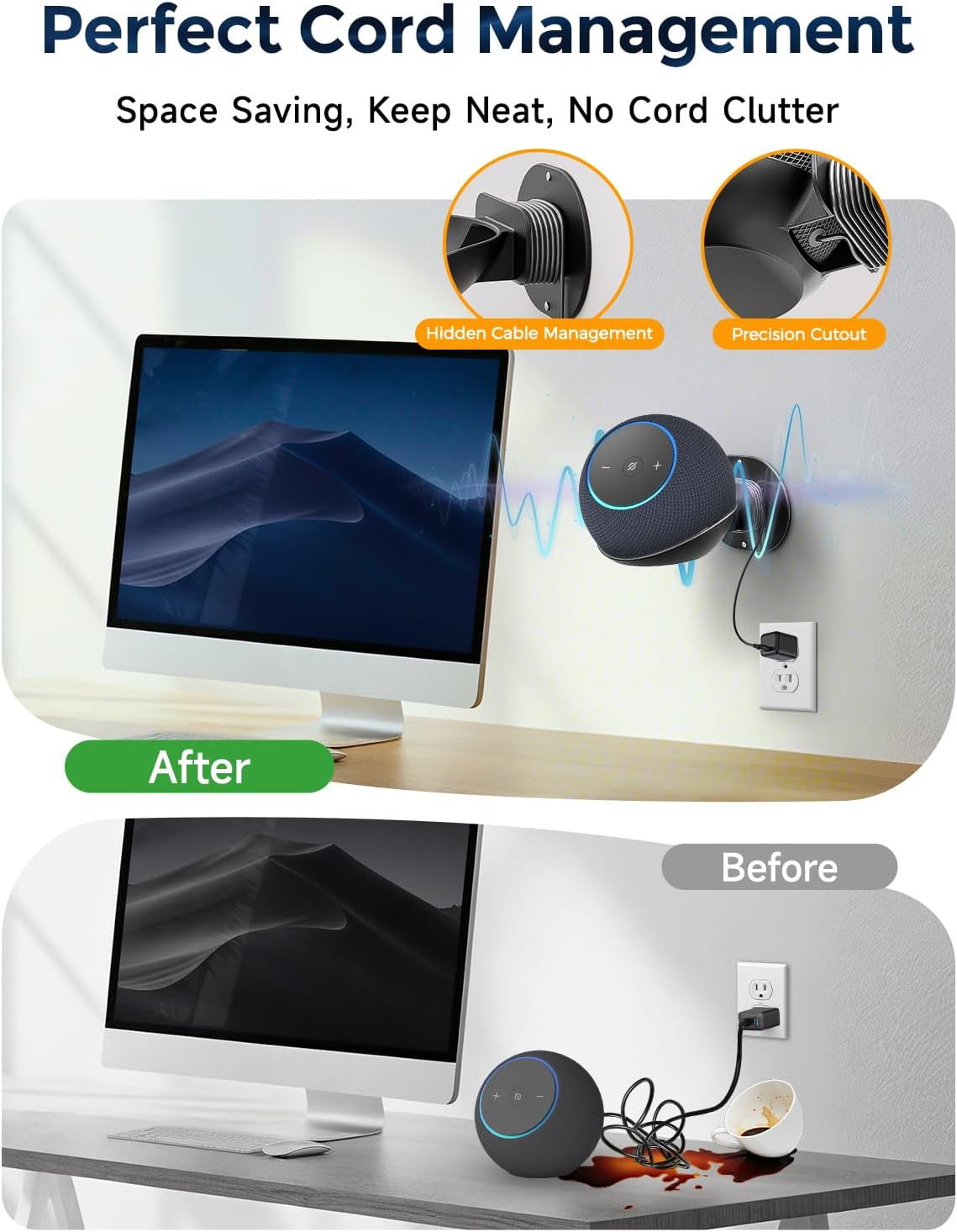 SOPORTE DE PARED PARA PARLANTES CUHIOY COMPATIBLE CON ECHO DOT 4TA Y 5TA GENERACIÓN Y ECHO POP NEGRO - 2