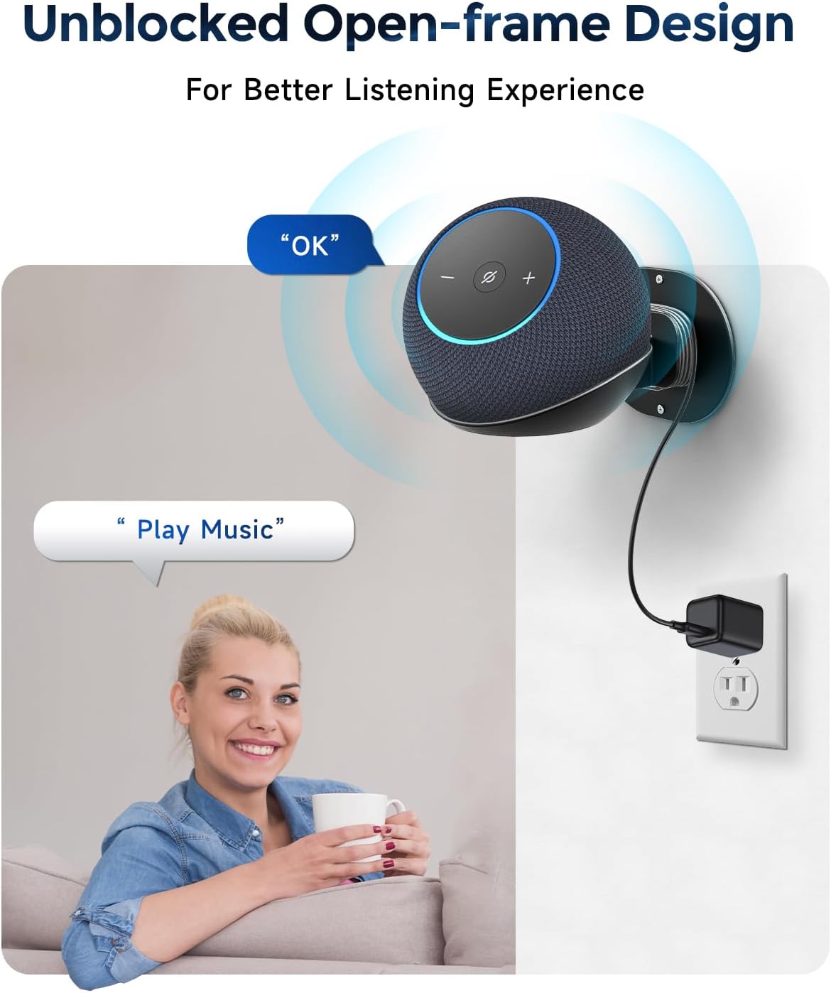 SOPORTE DE PARED PARA PARLANTES CUHIOY COMPATIBLE CON ECHO DOT 4TA Y 5TA GENERACIÓN Y ECHO POP NEGRO - 3