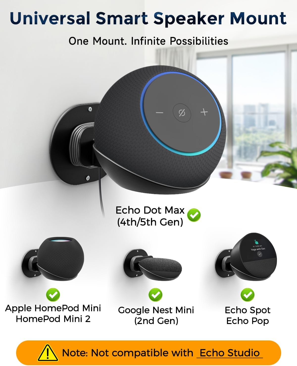 SOPORTE DE PARED PARA PARLANTES CUHIOY COMPATIBLE CON ECHO DOT 4TA Y 5TA GENERACIÓN Y ECHO POP NEGRO - 4
