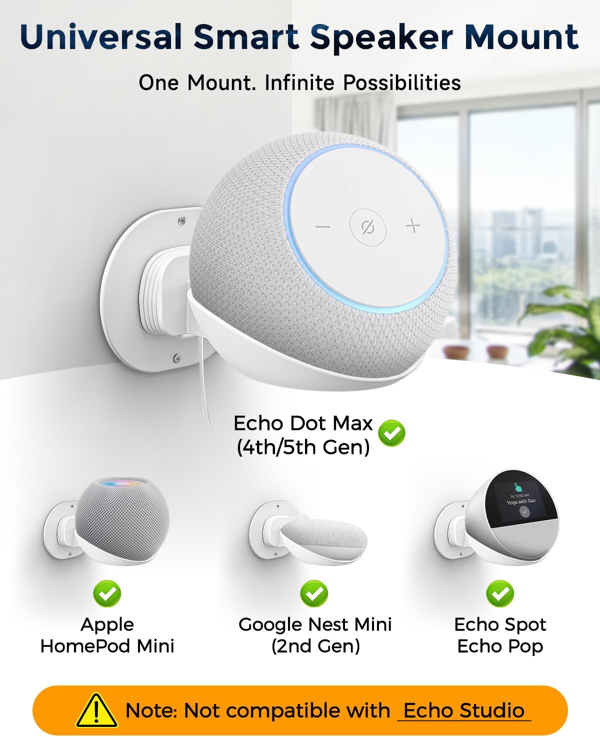 SOPORTE DE PARED PARA PARLANTES CUHIOY COMPATIBLE CON ECHO DOT 4TA Y 5TA GENERACIÓN BLANCO - 2