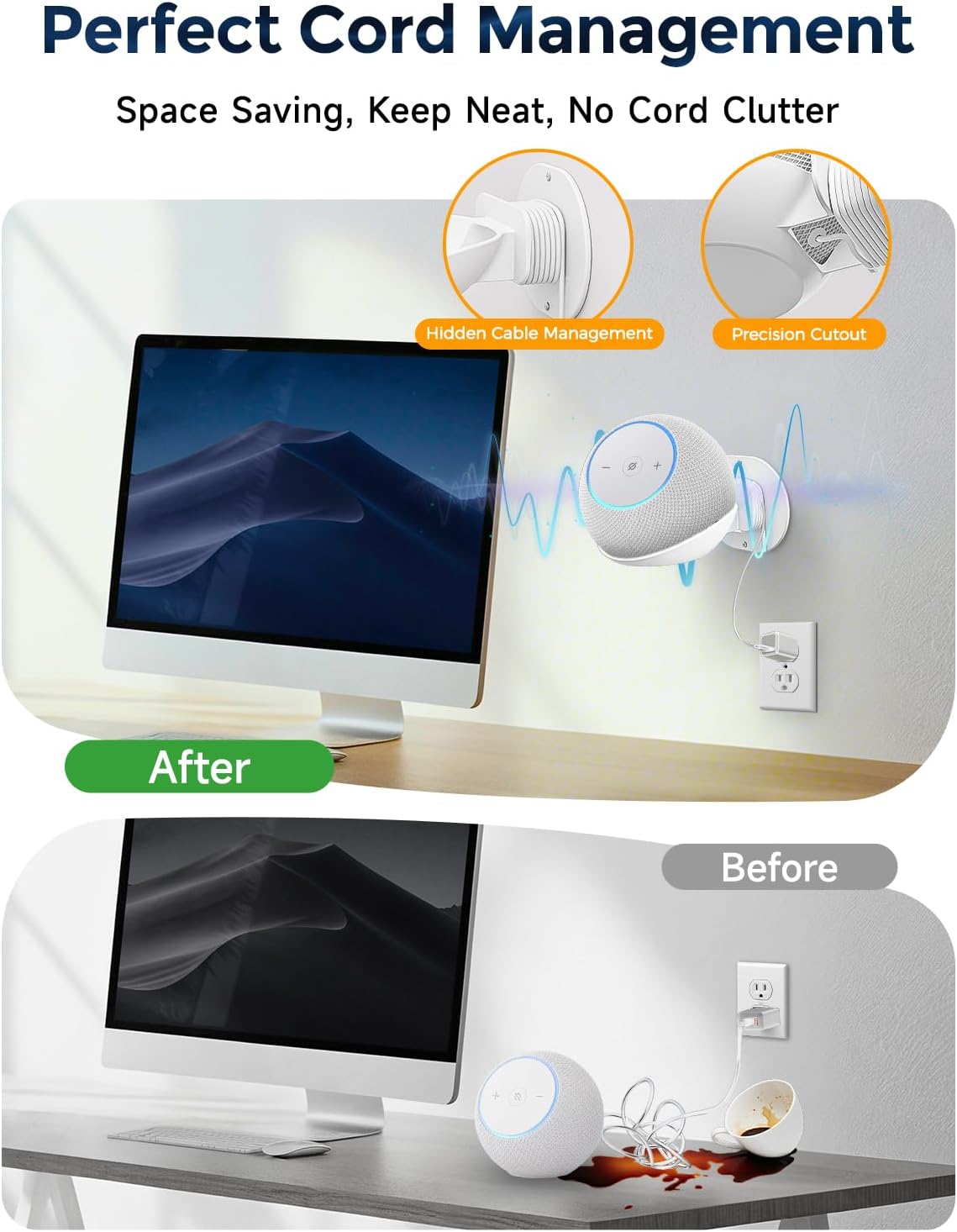 SOPORTE DE PARED PARA PARLANTES CUHIOY COMPATIBLE CON ECHO DOT 4TA Y 5TA GENERACIÓN BLANCO - 3