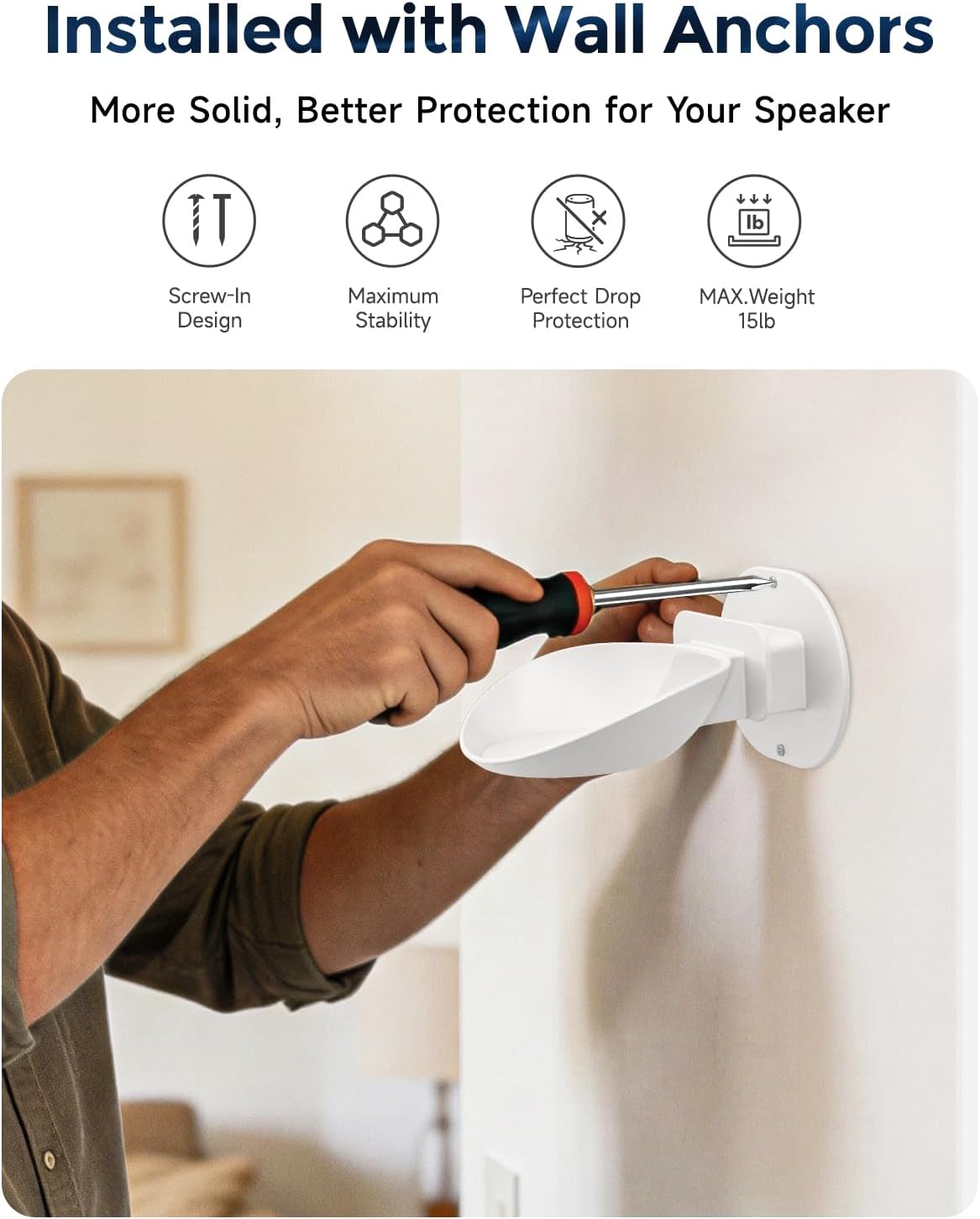 SOPORTE DE PARED PARA PARLANTES CUHIOY COMPATIBLE CON ECHO DOT 4TA Y 5TA GENERACIÓN BLANCO - 4