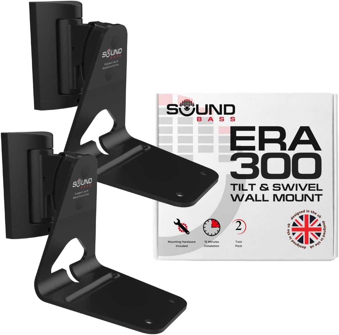 SOPORTE DE PARED PARA PARLANTES SOUND BASS ERA300 INCLINABLE Y GIRATORIO NEGRO DOBLE - 1