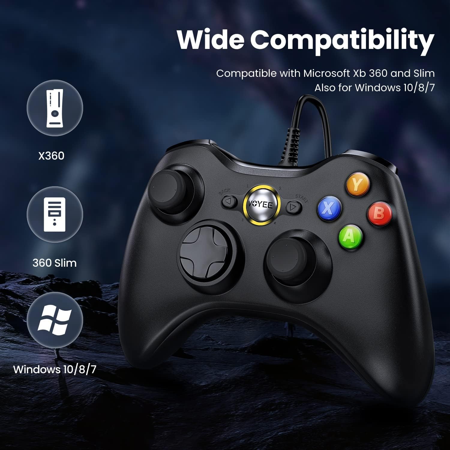 CONTROL CON CABLE PARA PC Y XBOX 360 VOYEE COMPATIBLE CON WINDOWS 10/8/7 - 4