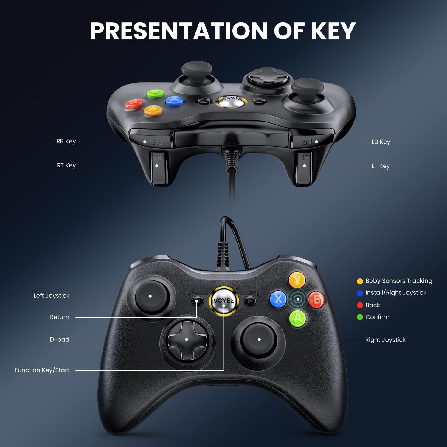 CONTROL CON CABLE PARA PC Y XBOX 360 VOYEE COMPATIBLE CON WINDOWS 10/8/7 - 5