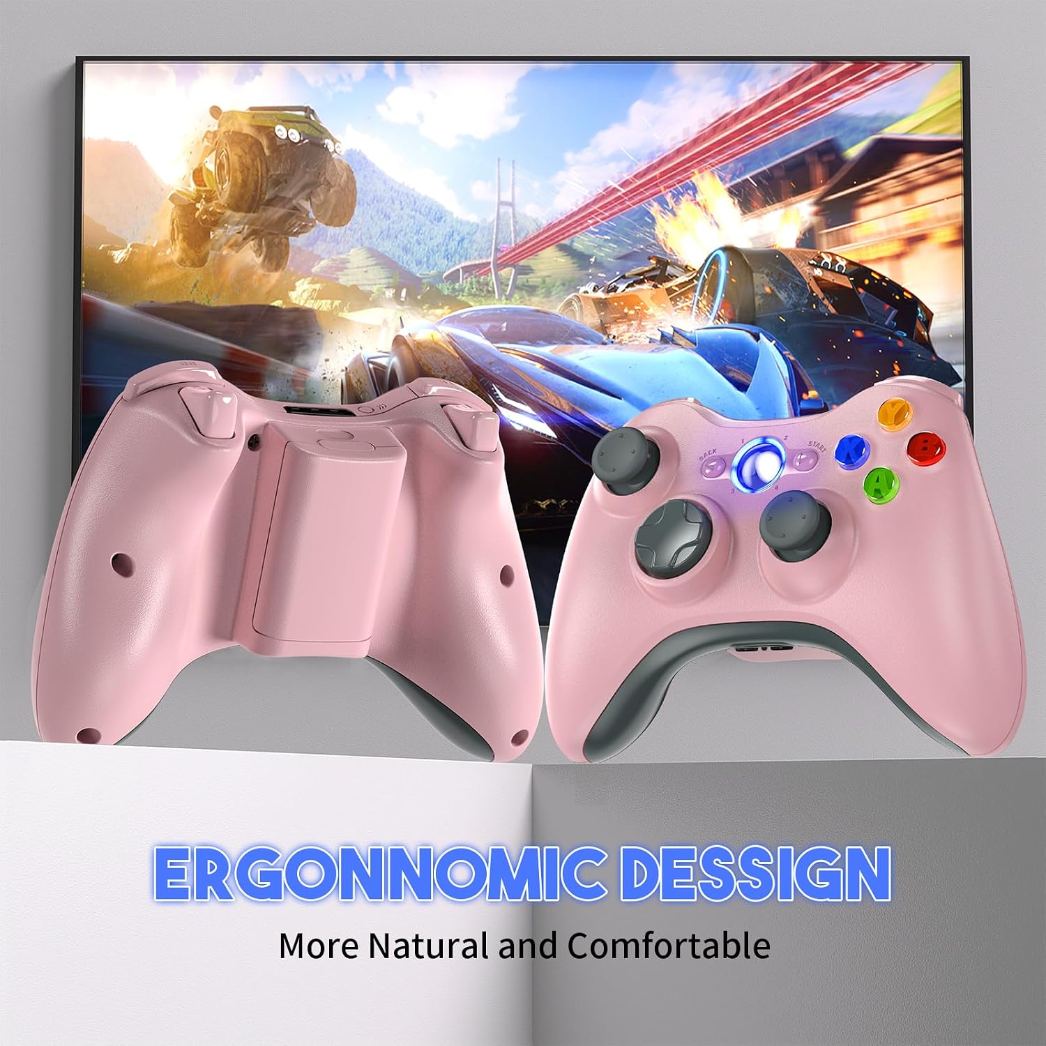 MANDO INALÁMBRICO GAMROMBO PARA XBOX 360 2 UNIDADES COLOR ROSADO - 4