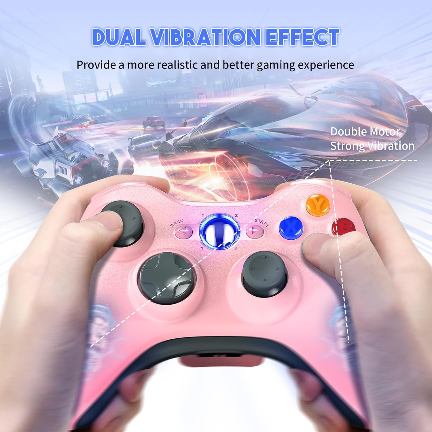 MANDO INALÁMBRICO GAMROMBO PARA XBOX 360 2 UNIDADES COLOR ROSADO - 5