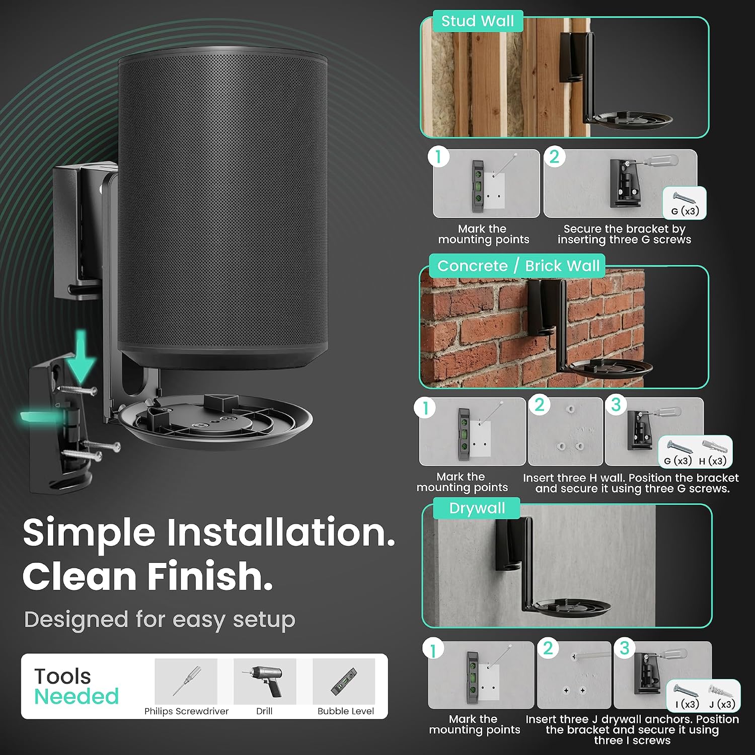SOPORTE DE PARED PARA PARLANTES YNVISION.DESIGN SONOS ERA 100/100 SL NEGRO 2 UNIDADES - 5