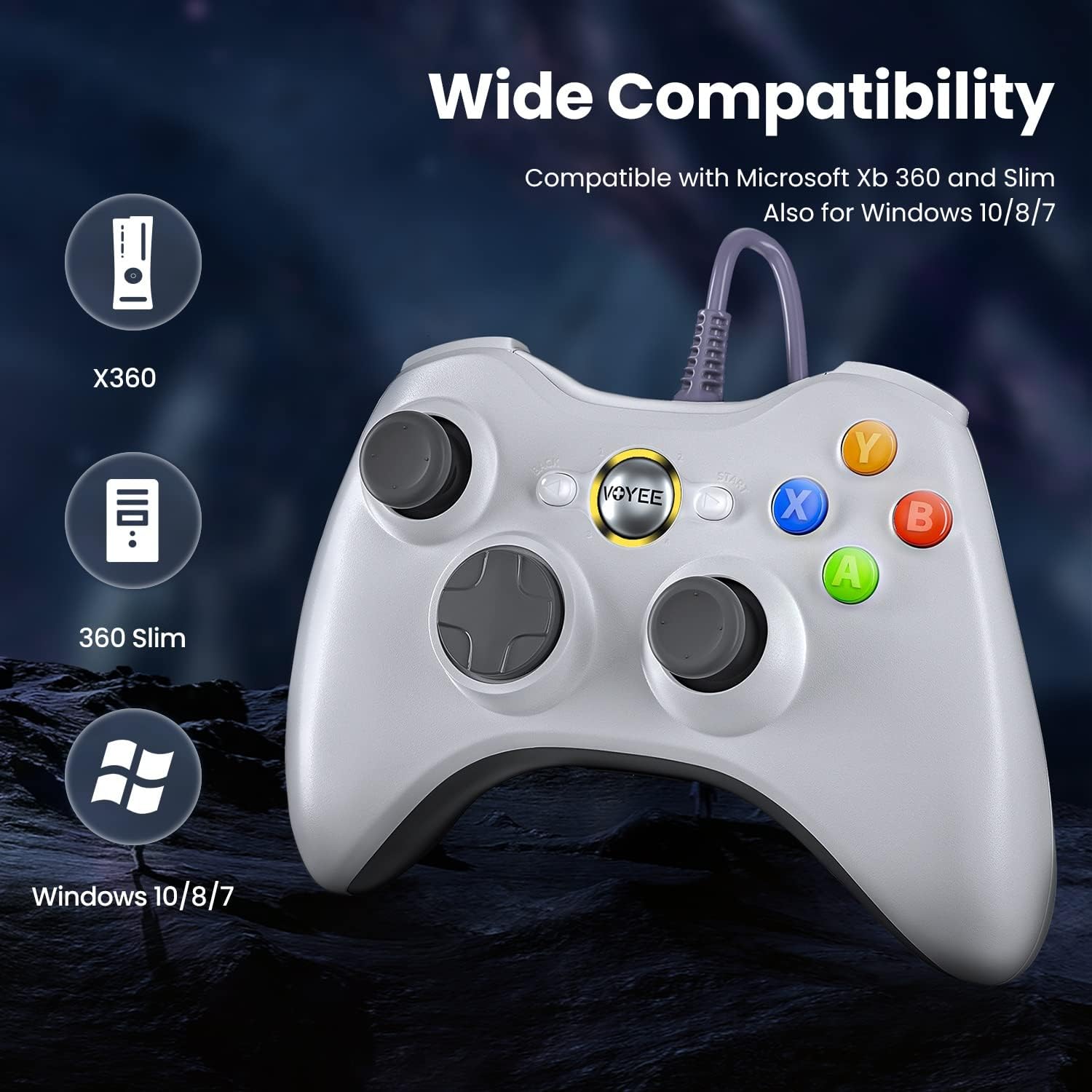 CONTROL PARA PC VOYEE CON CABLE COMPATIBLE CON XBOX 360 Y WINDOWS 10/8/7 - 4