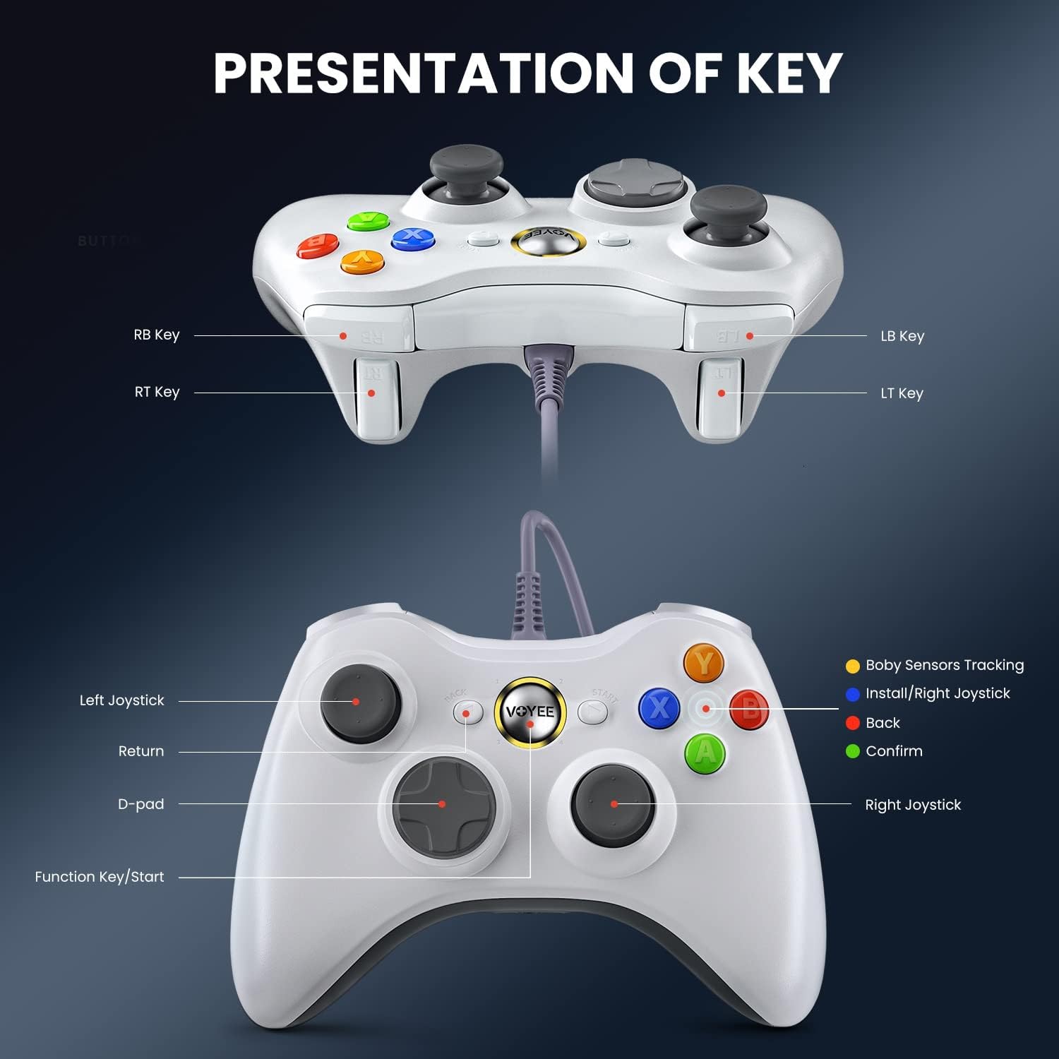 CONTROL PARA PC VOYEE CON CABLE COMPATIBLE CON XBOX 360 Y WINDOWS 10/8/7 - 5