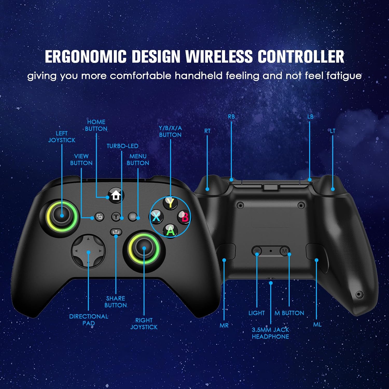CONTROL INALÁMBRICO MOONAG PARA XBOX SERIES X/S/ONE Y PC CON JOYSTICK HALL EFFECT Y LUZ RGB - 4