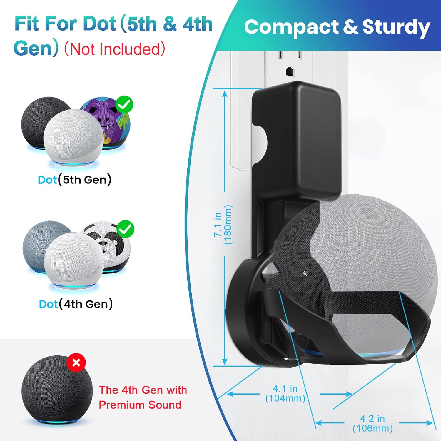 SOPORTE DE PARED PARA ECHO DOT 5TA GENERACIÓN FUQINTOP NEGRO - 2