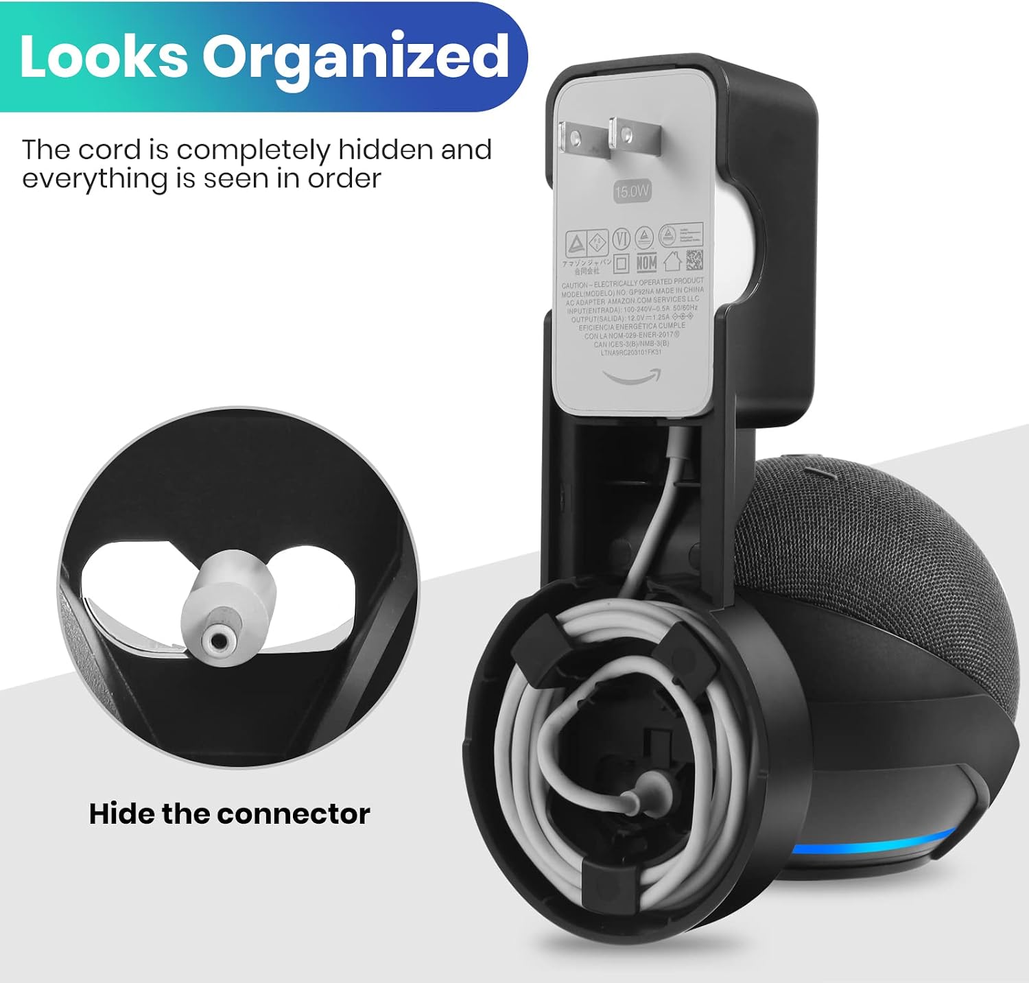 SOPORTE DE PARED PARA ECHO DOT 5TA GENERACIÓN FUQINTOP NEGRO - 5
