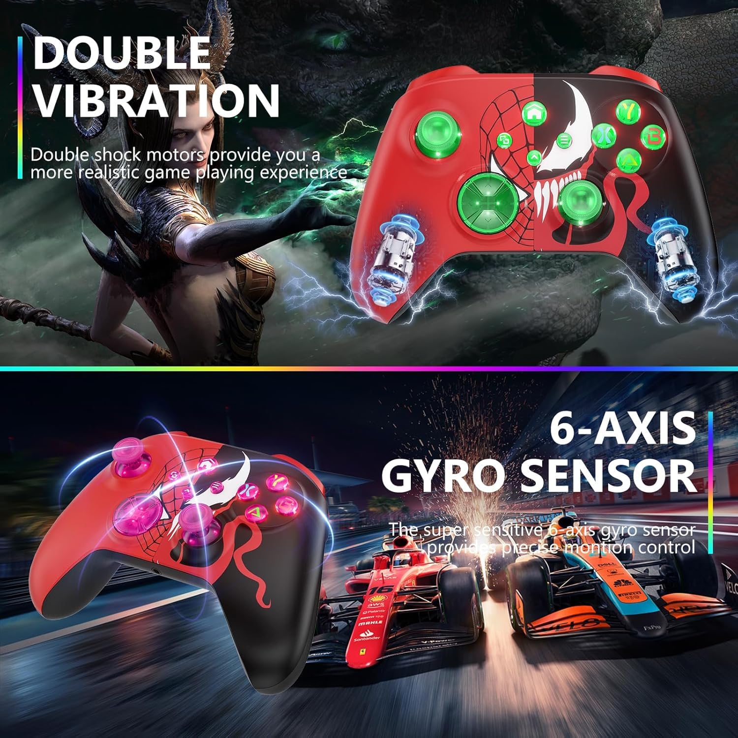 CONTROL INALÁMBRICO DINOSOO PARA XBOX SERIES X|S, ONE Y PC CON RGB, BLUETOOTH Y 4 MOTORES DE VIBRACIÓN - 3