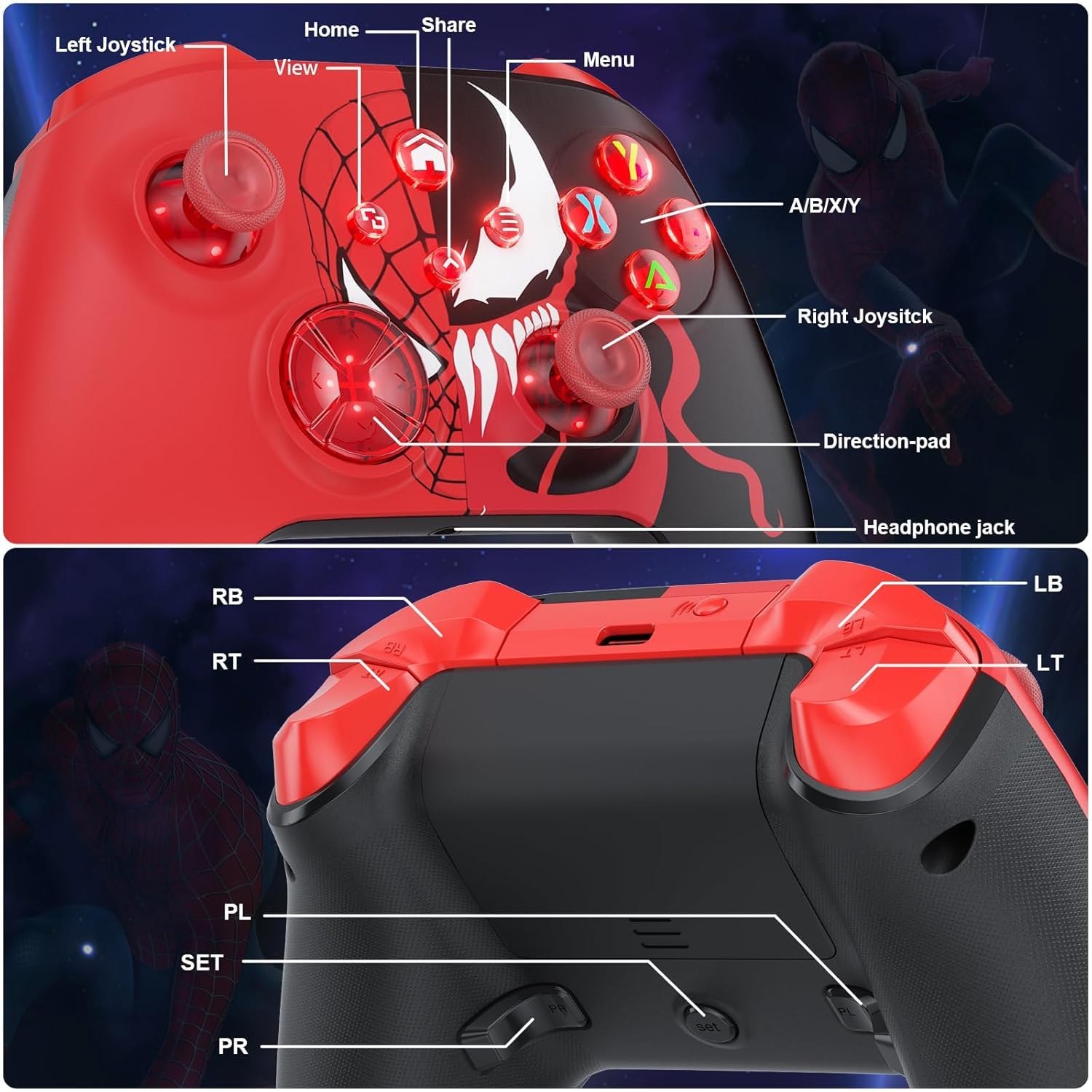CONTROL INALÁMBRICO DINOSOO PARA XBOX SERIES X|S, ONE Y PC CON RGB, BLUETOOTH Y 4 MOTORES DE VIBRACIÓN - 5