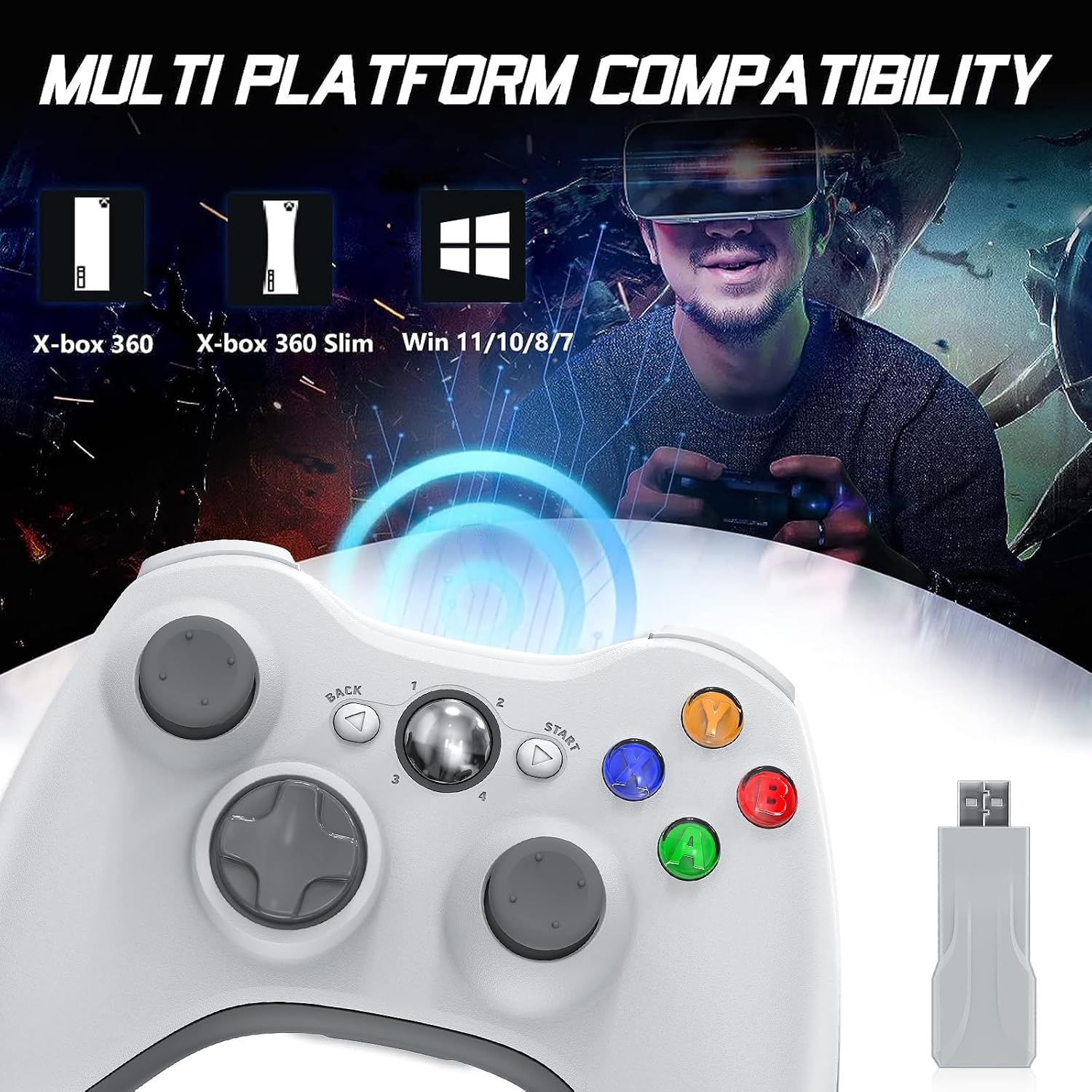 MANDO INALÁMBRICO GAMROMBO PARA XBOX 360 2 UNIDADES BLANCO - 2