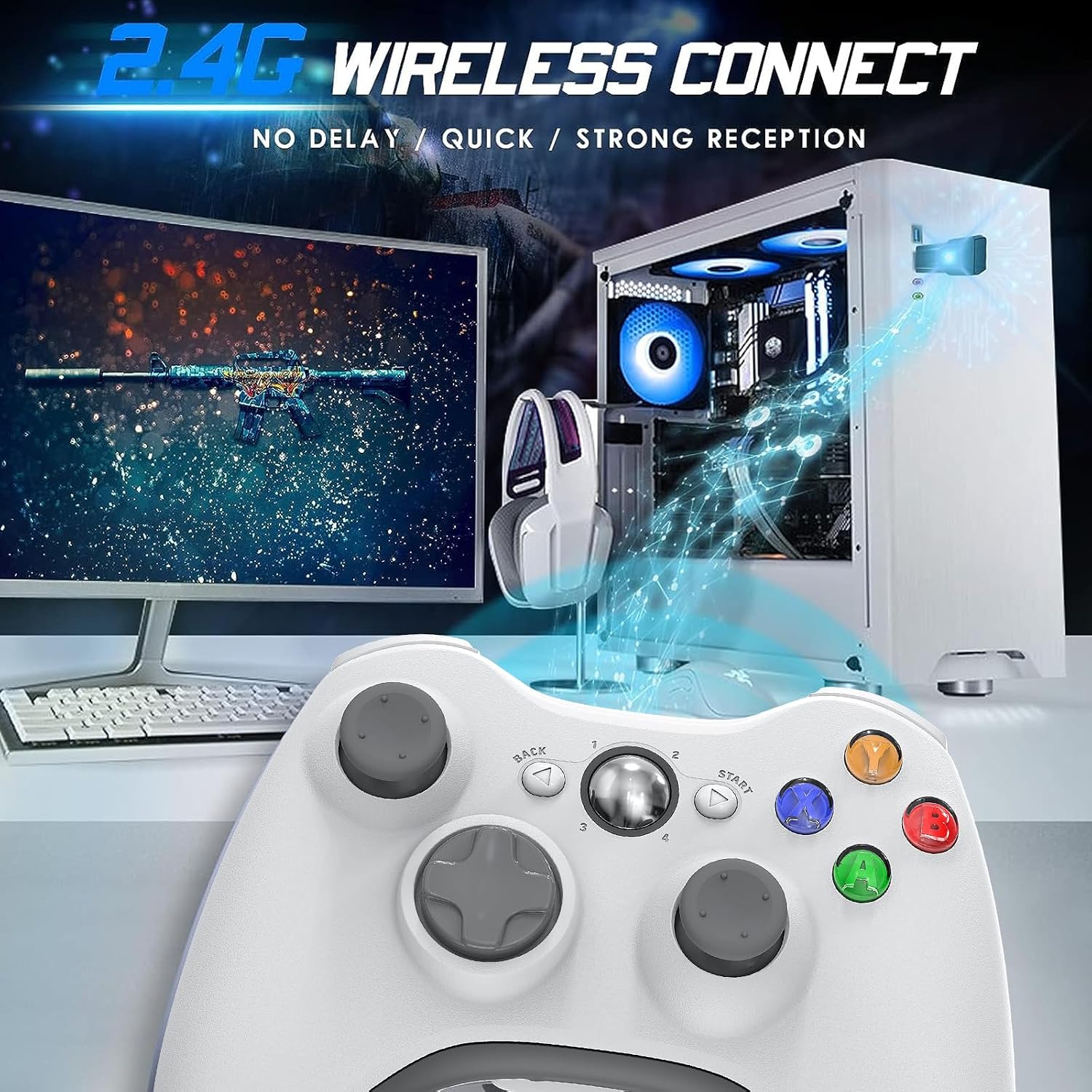 MANDO INALÁMBRICO GAMROMBO PARA XBOX 360 2 UNIDADES BLANCO - 4
