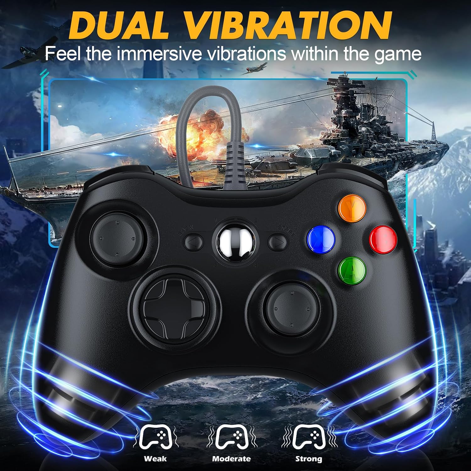 CONTROL CON CABLE PARA XBOX NONBLIEP COMPATIBLE CON XBOX 360 Y PC CON VIBRACIÓN DUAL Y JACK DE AUDIO 2.5MM NEGRO - 4