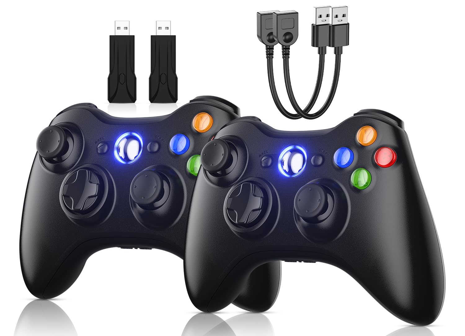 MANDO INALÁMBRICO GAMROMBO PARA XBOX 360 2 UNIDADES CON CABLE USB Y DONGLE - 1