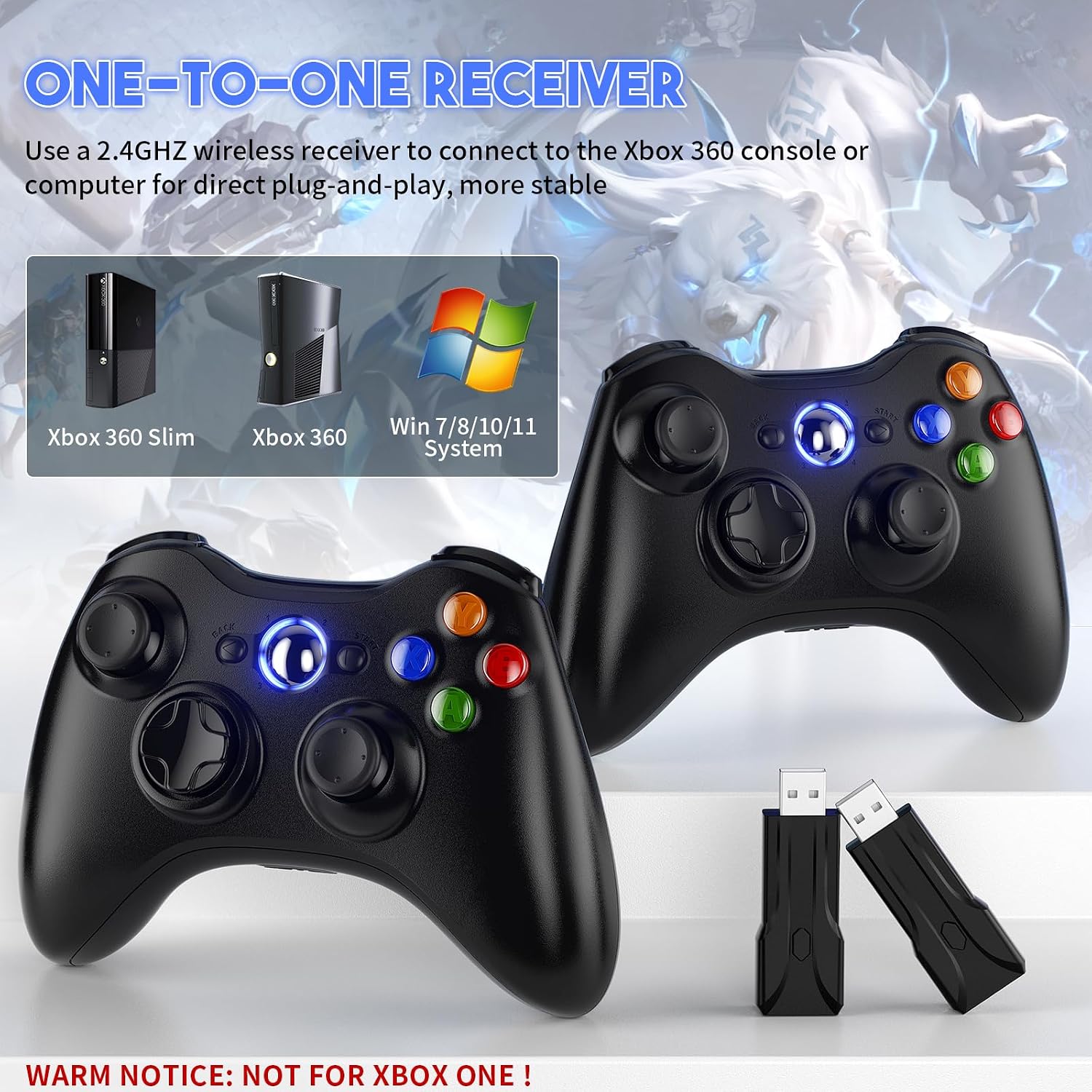 MANDO INALÁMBRICO GAMROMBO PARA XBOX 360 2 UNIDADES CON CABLE USB Y DONGLE - 2