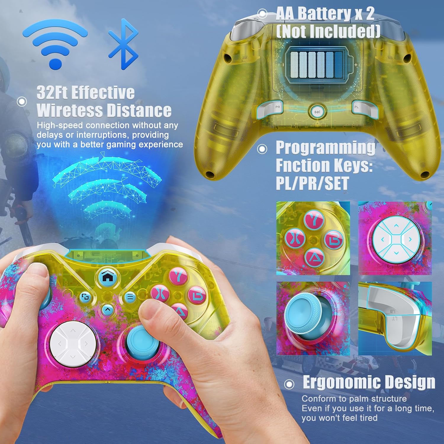 CONTROL INALÁMBRICO PARA JUEGOS DINOSOO PARA XBOX ONE Y SERIES X|S CON VIBRACIÓN DUAL Y JACK DE AUDIO 3.5MM COLOR ROSADO - 2