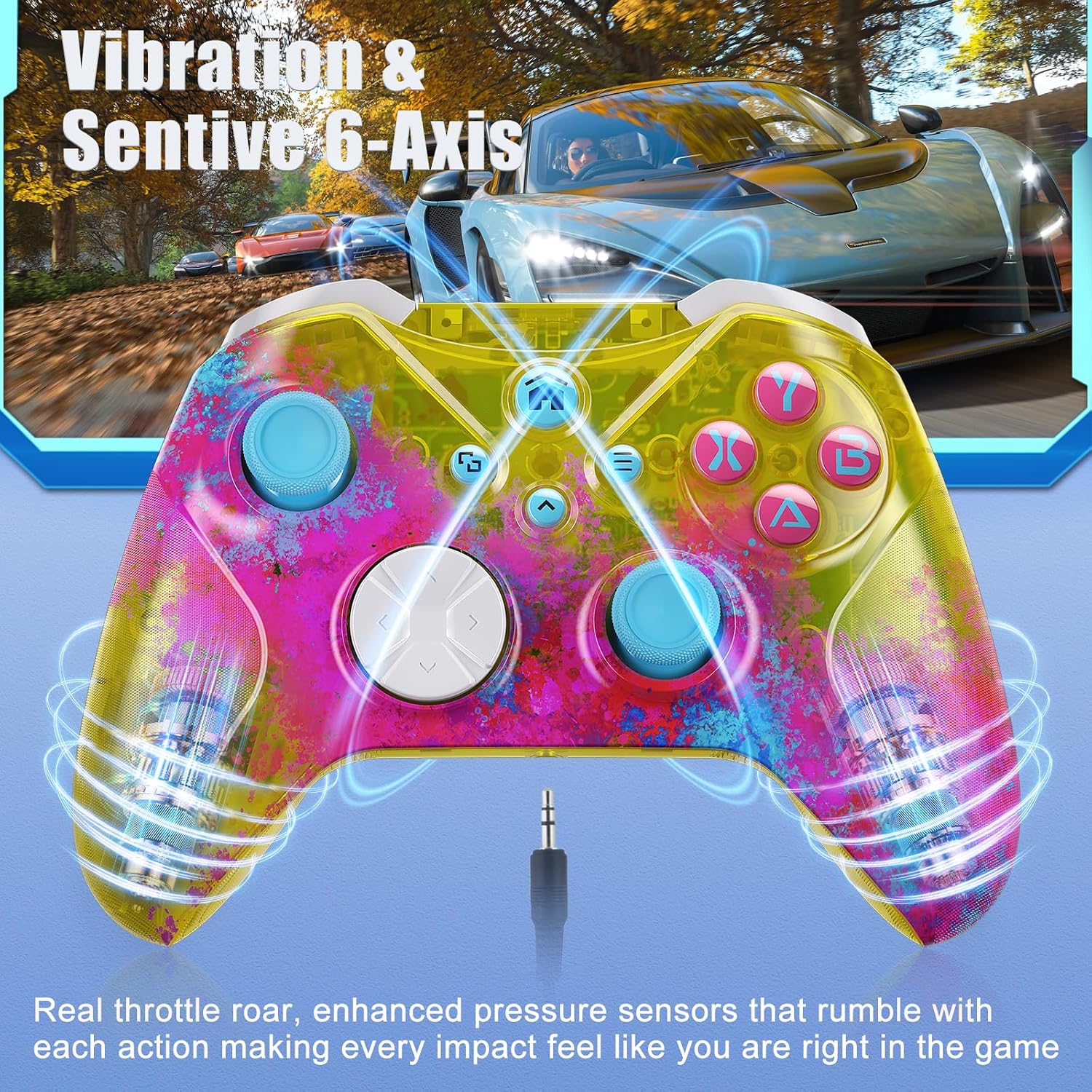 CONTROL INALÁMBRICO PARA JUEGOS DINOSOO PARA XBOX ONE Y SERIES X|S CON VIBRACIÓN DUAL Y JACK DE AUDIO 3.5MM COLOR ROSADO - 5