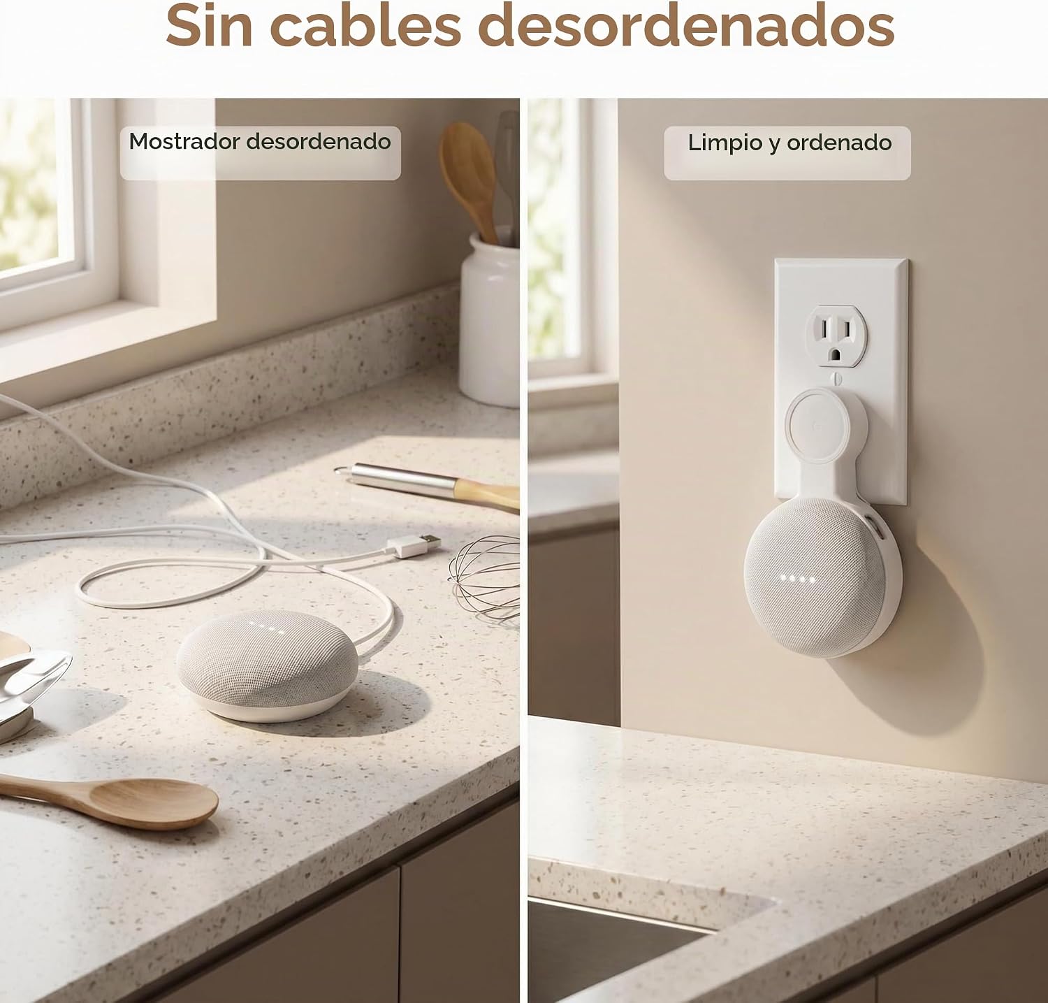 SOPORTE DE PARED PARA GOOGLE HOME MINI Y GOOGLE NEST MINI AMORTEK CON GESTIÓN DE CABLES - 2