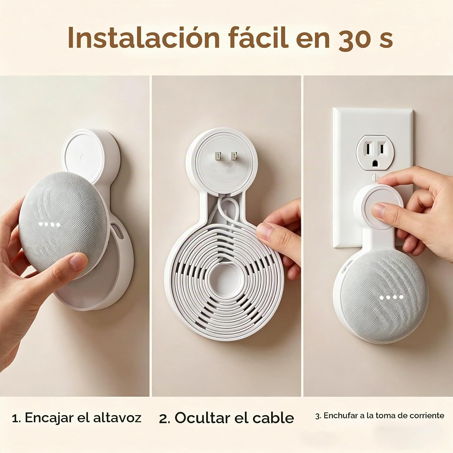 SOPORTE DE PARED PARA GOOGLE HOME MINI Y GOOGLE NEST MINI AMORTEK CON GESTIÓN DE CABLES - 5