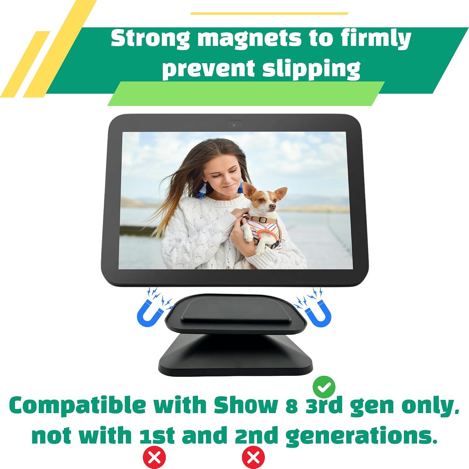 SOPORTE MAGNÉTICO AJUSTABLE SINTRON PARA ECHO SHOW 8 3RA GEN CON ROTACIÓN 360° Y BASE ANTIDESLIZANTE NEGRO - 2