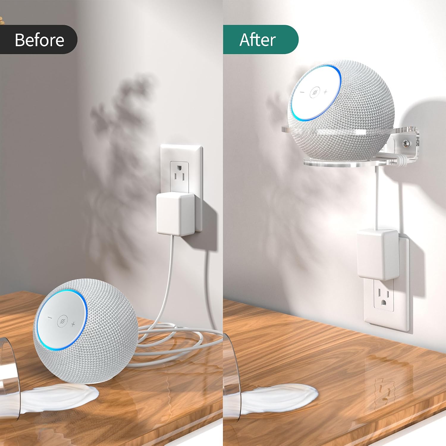 SOPORTE DE PARED PARA PARLANTES PLUSACC COMPATIBLE CON DOT MAX, DOT 5 Y HOMEPOD MINI TRANSPARENTE - 4
