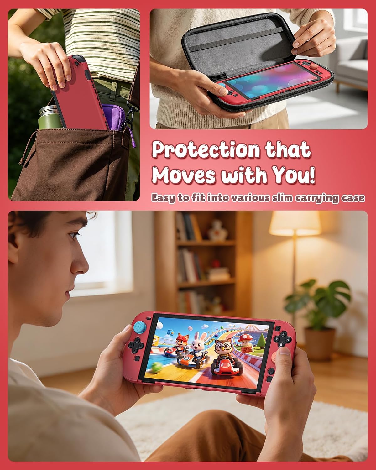 FUNDA CON PROTECTOR DE PANTALLA PARA NINTENDO SWITCH 2 FYOUNG ROJA - 5