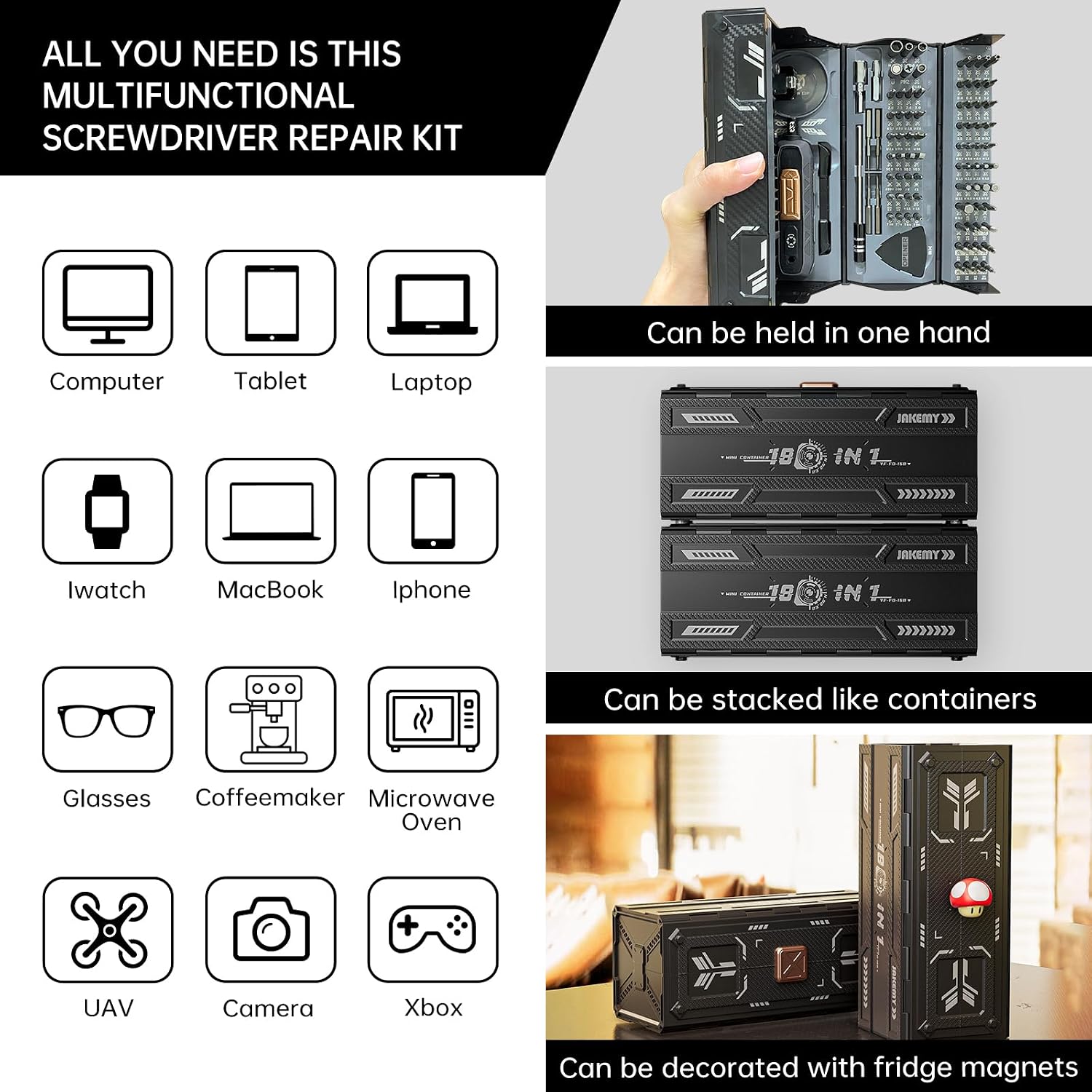 SET DE DESTORNILLADORES DE PRECISIÓN JAKEMY 180 EN 1 CON PUNTAS MAGNÉTICAS Y ACCESORIOS PARA REPARACIÓN ELECTRÓNICA - 2