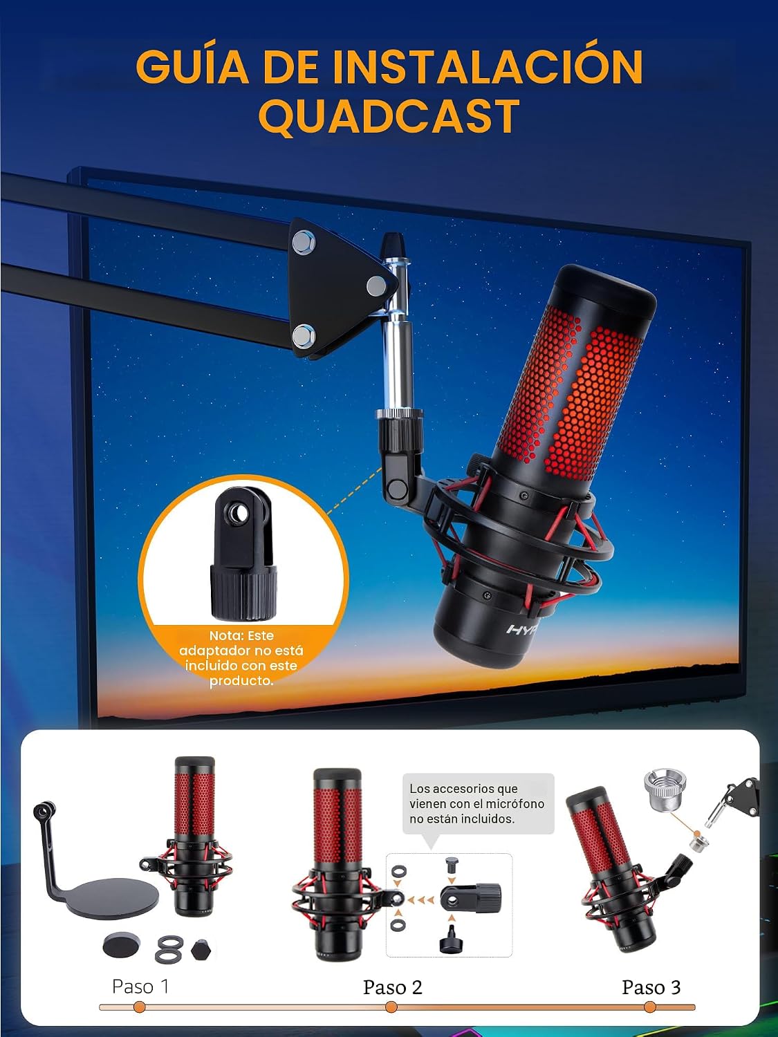 BRAZO SOPORTE PARA MICRÓFONO SUNMON QUADCAST BOOM ARM CON ADAPTADOR 3/8' A 5/8' - 2