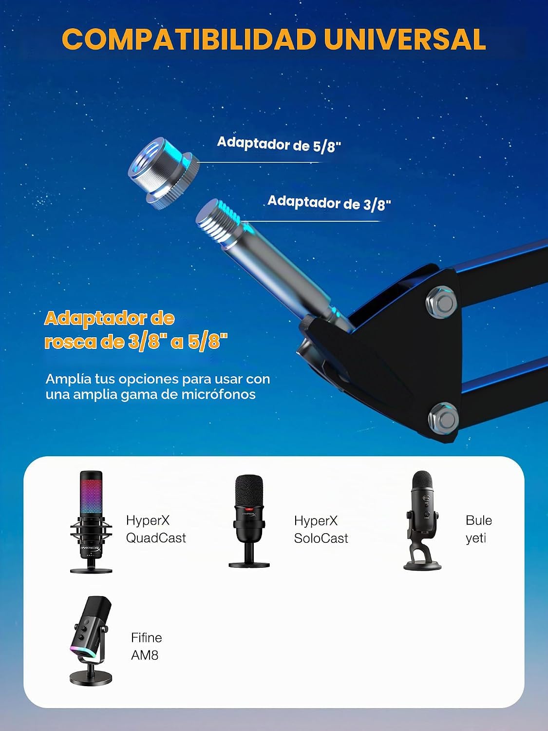 BRAZO SOPORTE PARA MICRÓFONO SUNMON QUADCAST BOOM ARM CON ADAPTADOR 3/8' A 5/8' - 3