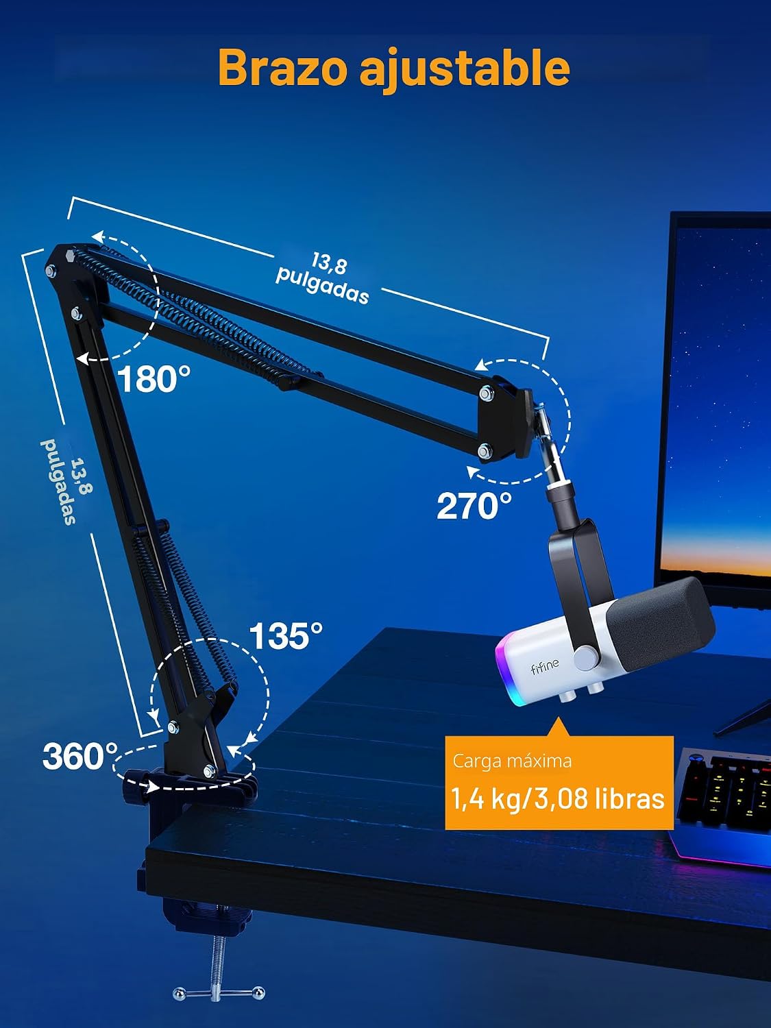 BRAZO SOPORTE PARA MICRÓFONO SUNMON QUADCAST BOOM ARM CON ADAPTADOR 3/8' A 5/8' - 4