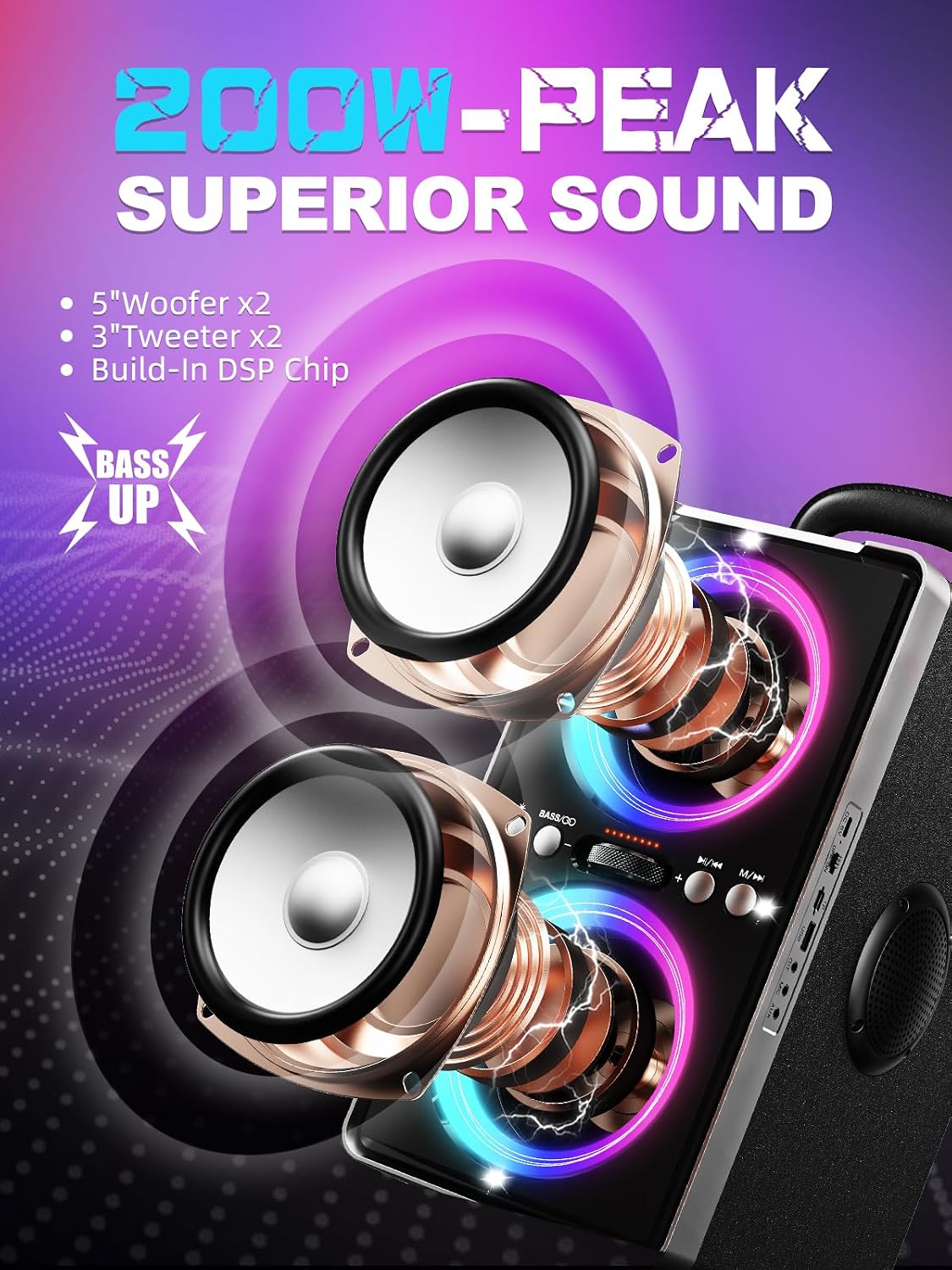 PARLANTE BLUETOOTH YIER 200W CON GRAVES PROFUNDOS - 2