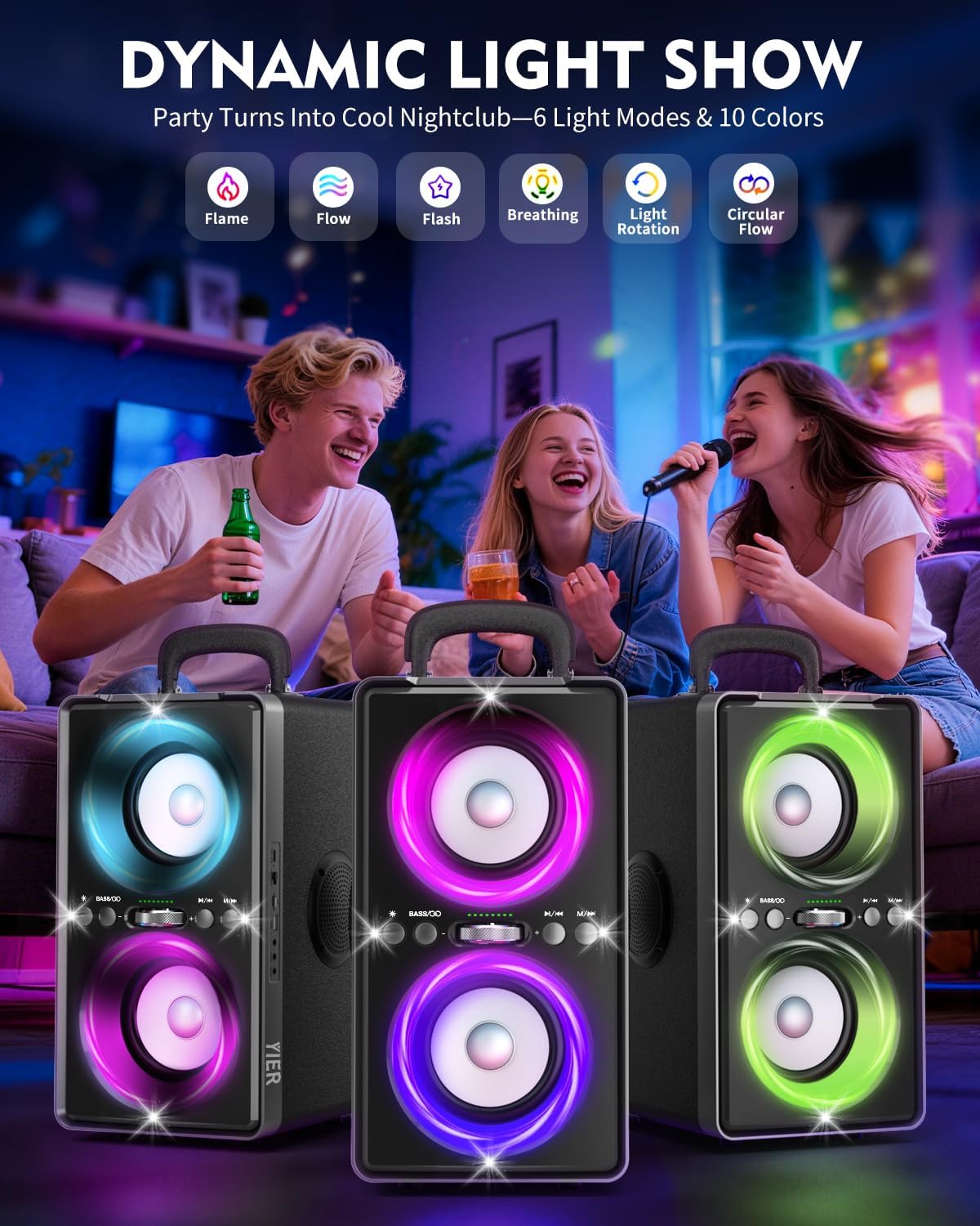 PARLANTE BLUETOOTH YIER 200W CON GRAVES PROFUNDOS - 3
